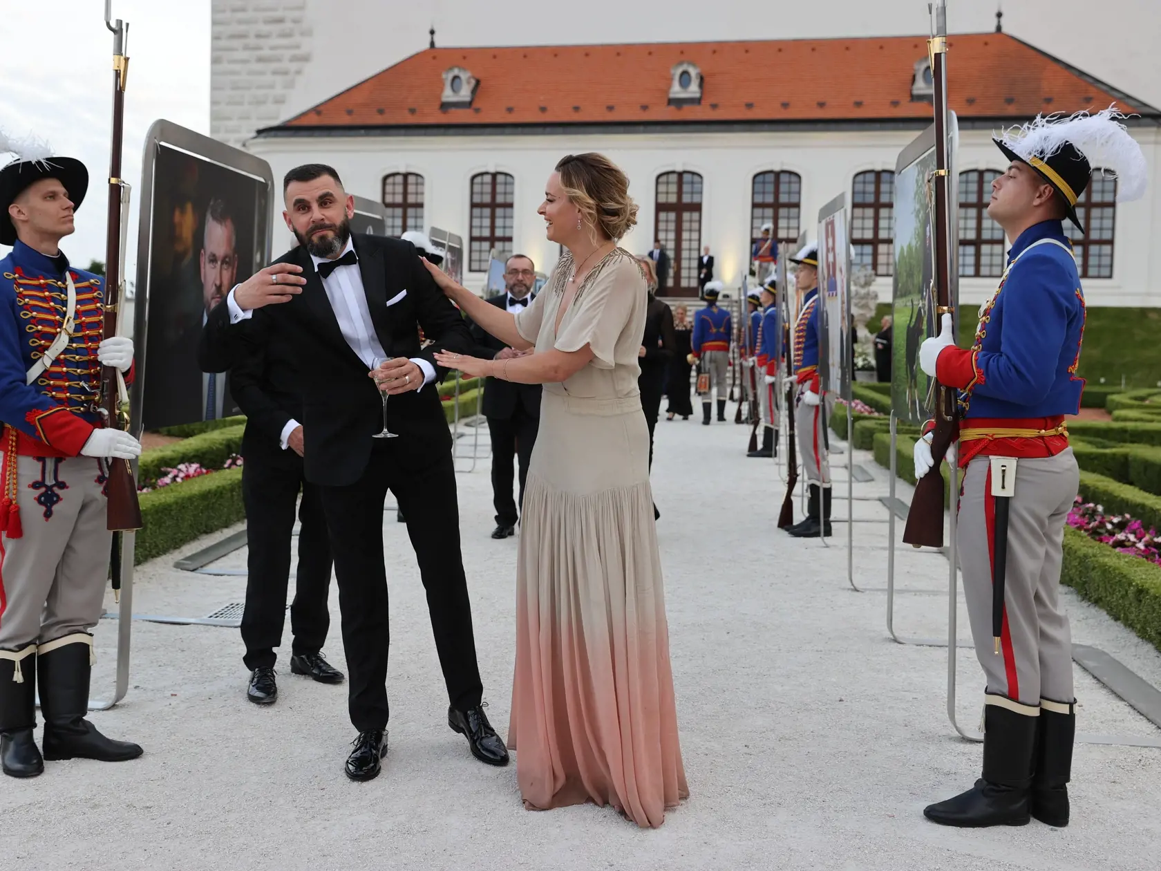 Slávnostná recepcia prezidenta SR Petra Pellegriniho na Bratislavskom hrade. Na snímke je Ján Mažgút a Romana Tabak.