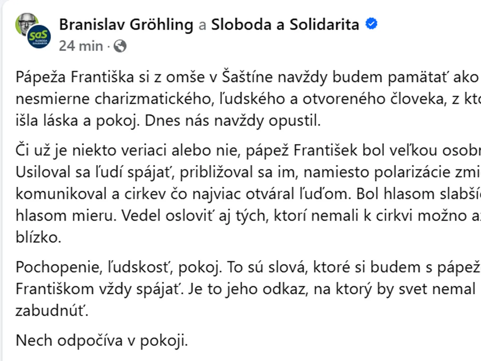Politici reagujú na úmrtie pápeža Františka.