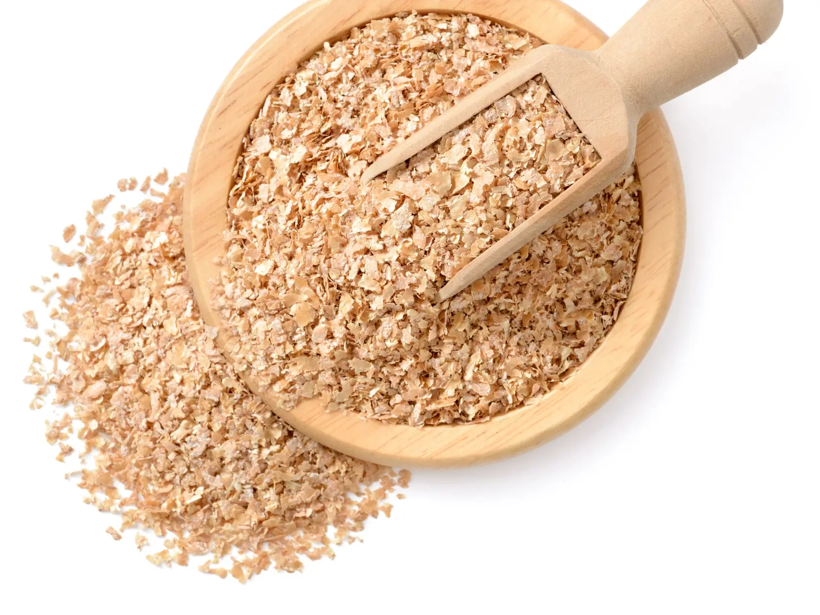 Raw,Wheat,Bran,In,The,Wooden,Plate,,With,Wooden,Scoop,