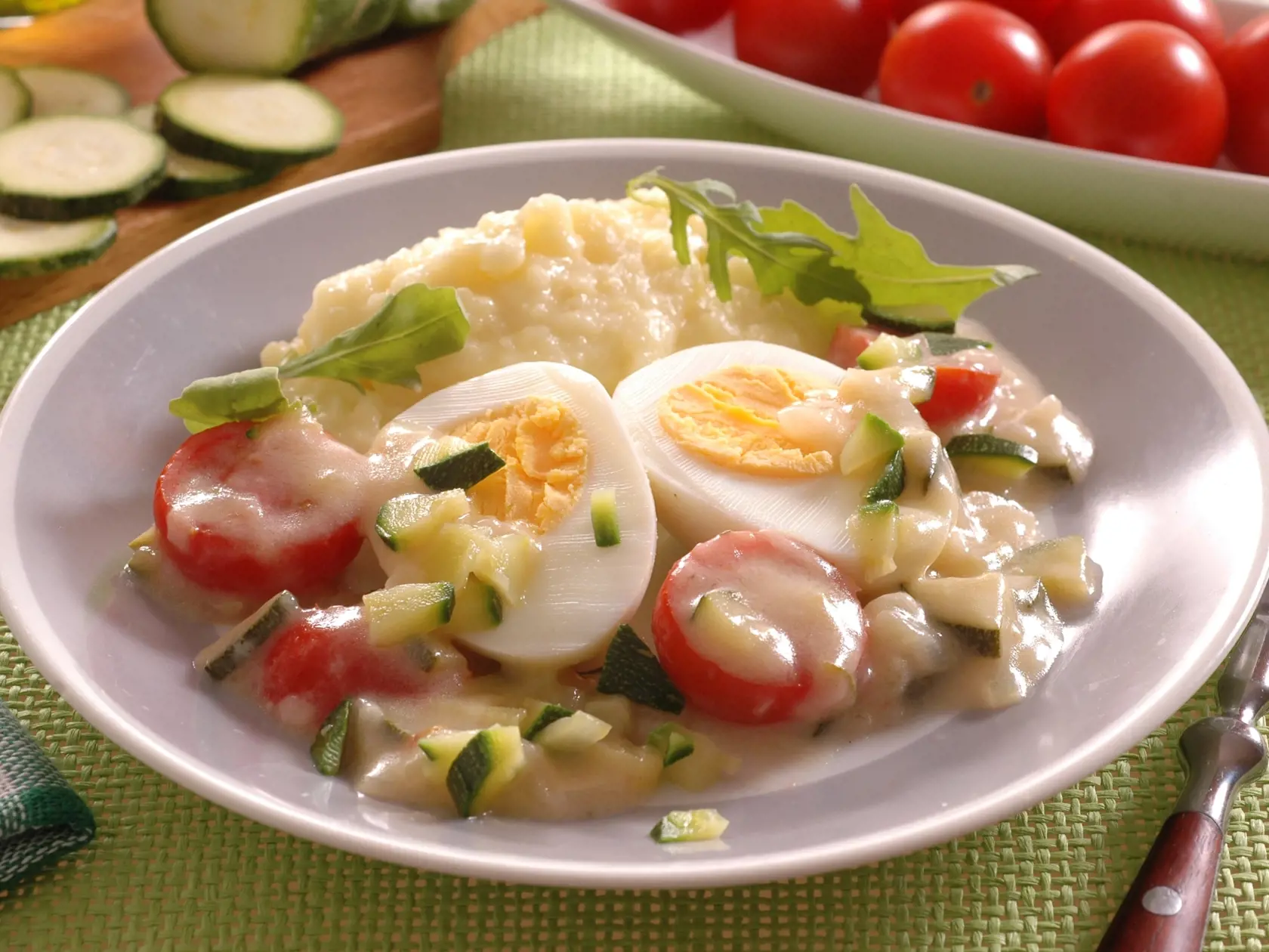 Vajcia v horčicovej omáčke, recept, zemiakové pyré, cukiny, paradajky, smotana, omáčka
Foto: Peter Záhradník
Uverejnené: Báječná Žena č. 40/08
pôvodný súbor:vajcia v horcicovej omacke.eps
