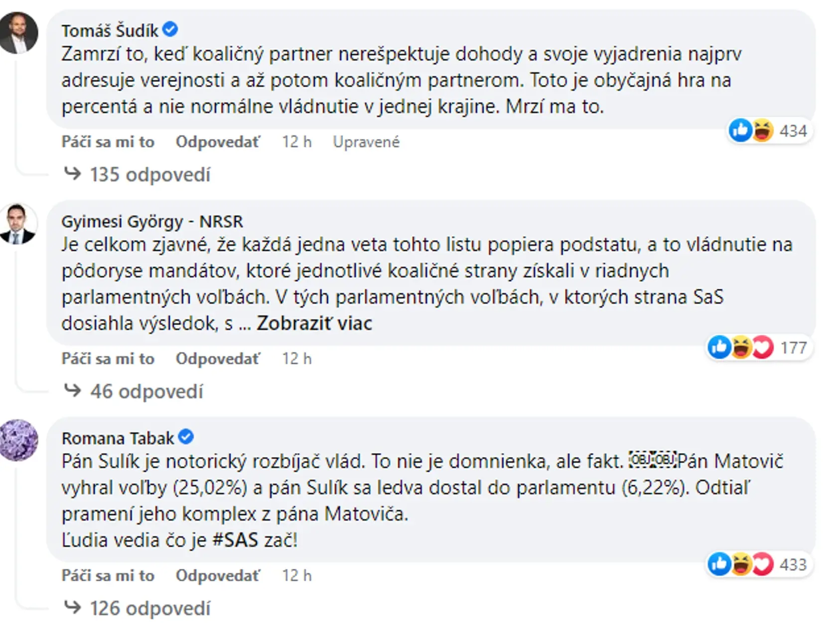 Pod statusom Hegera sa následne rozprúdila vášnivá diskusia do ktorej sa pridalo viacero poslancov aj ministrov OĽANO.
