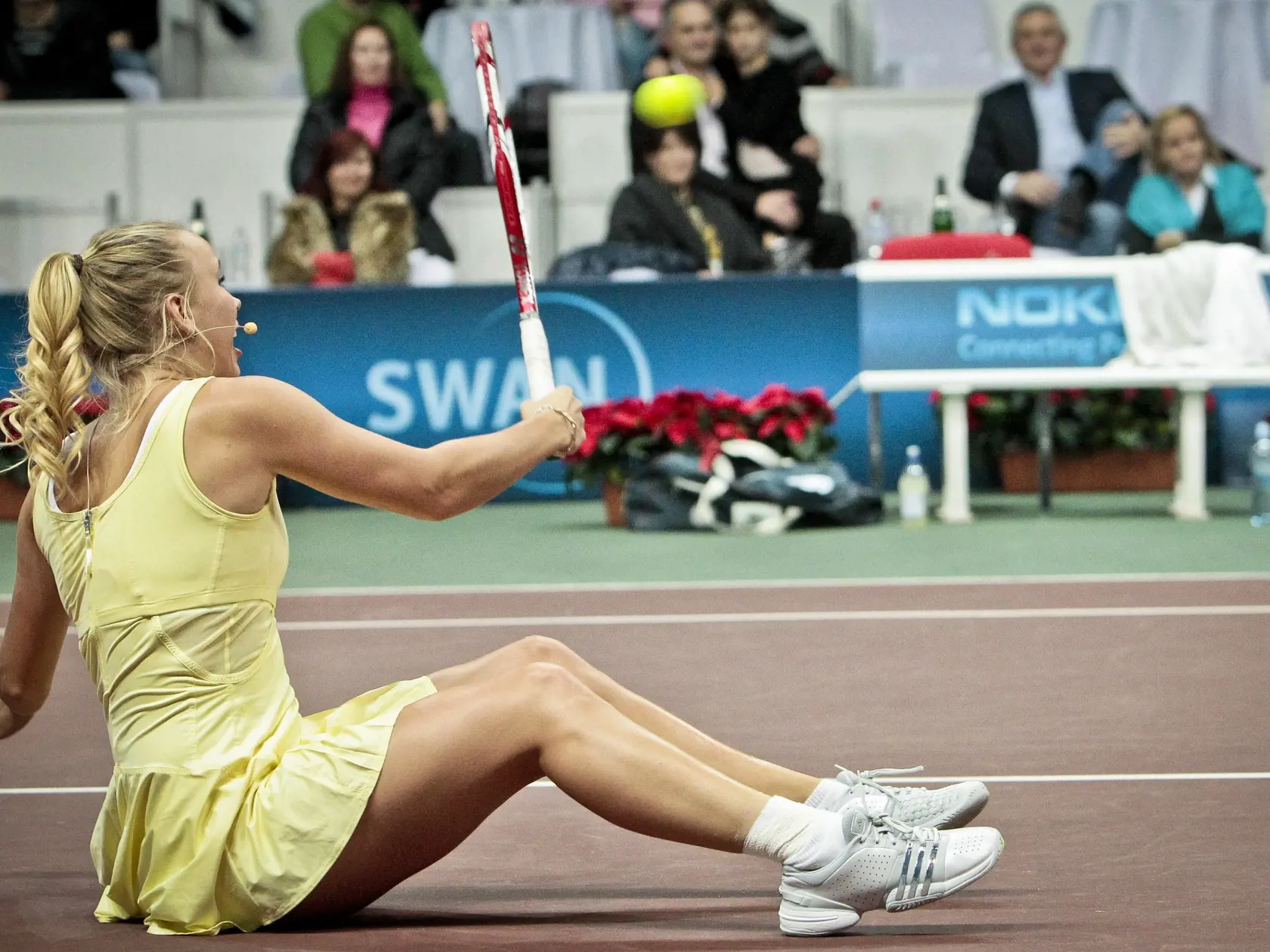 Na snimke svetova zenska tenisova jednotka Caroline Wozniacki pocas exhibicneho tenisoveho zapasu TENNIS CLASSIC.