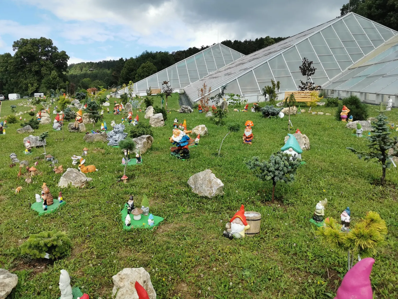 Momentálne sa v areáli pod skleníkmi s kaktusmi nachádzajú stovky trpaslíkov.