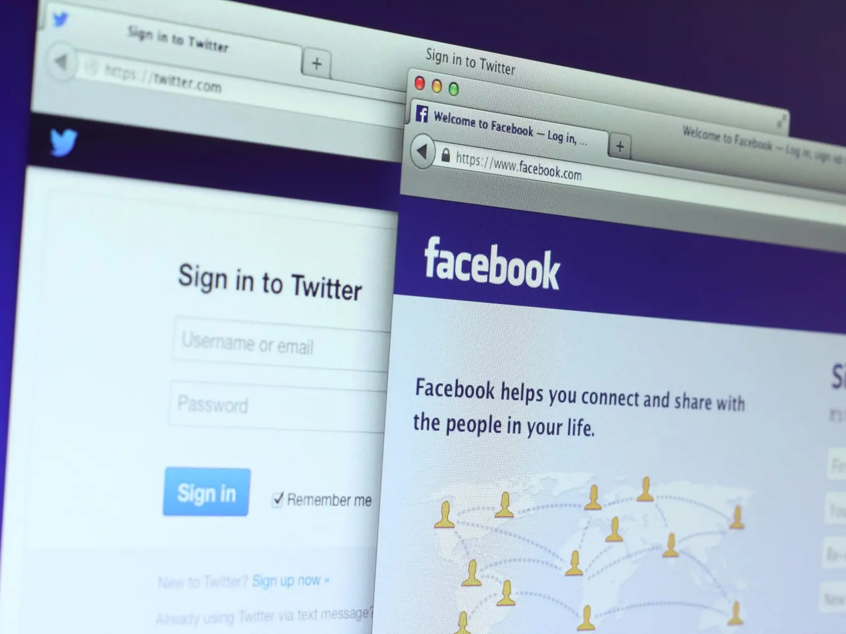 Twitter, facebook