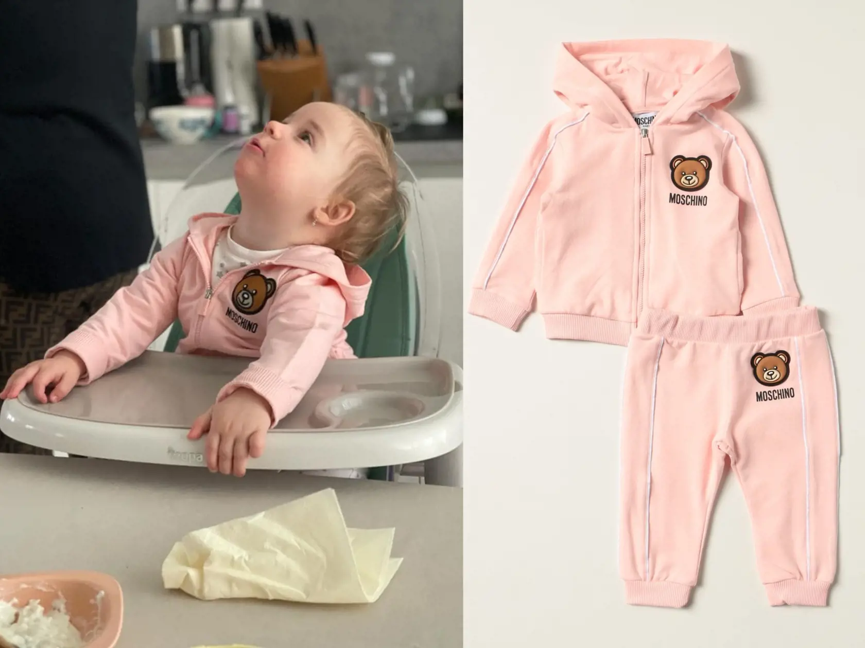 Ružová tepláková súprava Moschino s ikonickým logom stojí 199 eur.