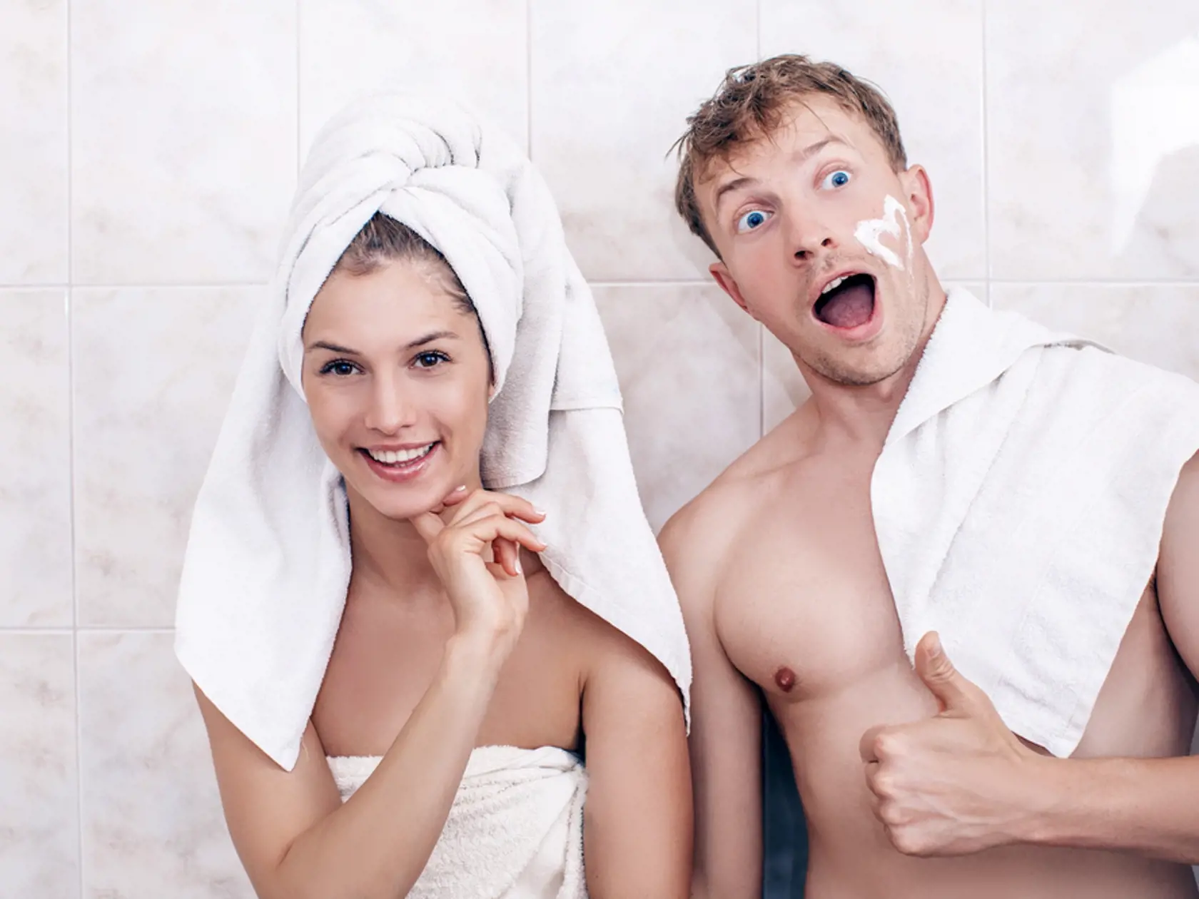 Attractive,Couple,After,Morning,Shower.,Beautiful,,Funny,,Couple,In,Love