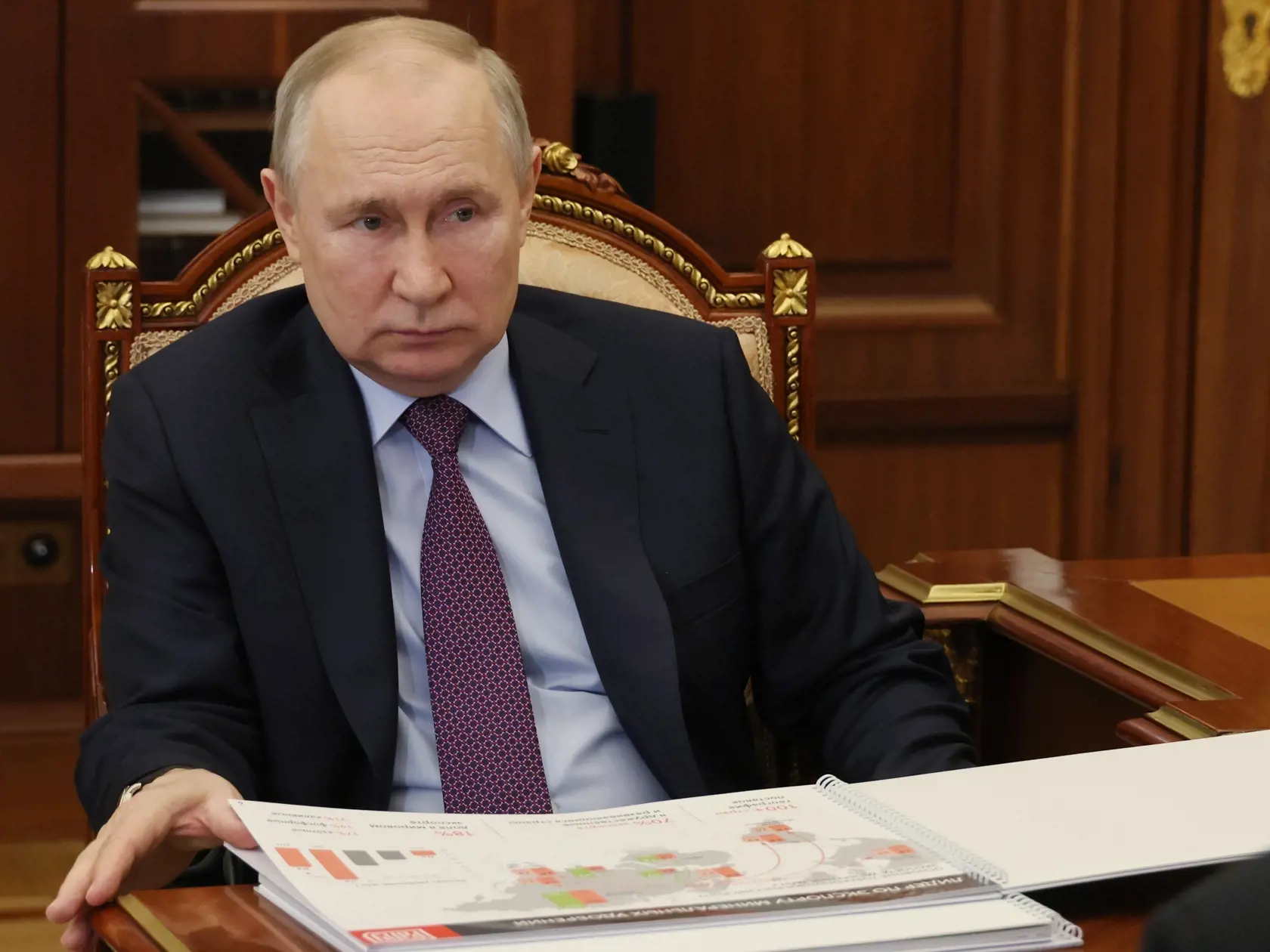 JB 28 Moskva - Ruský prezident Vladimir Putin počúva predsedu Asociácie ruských výrobcov hnojiva Andreja Gurjeva počas ich stretnutia v Kremli v Moskve 27. apríla 2023. FOTO TASR/AP

Russian President Vladimir Putin meets with Russian Fertilizer Producers Association President Andrey Guryev at the Kremlin in Moscow, Russia, Thursday, April 27, 2023. (Mikhail Klimentyev/Sputnik, Kremlin Pool Photo via AP)