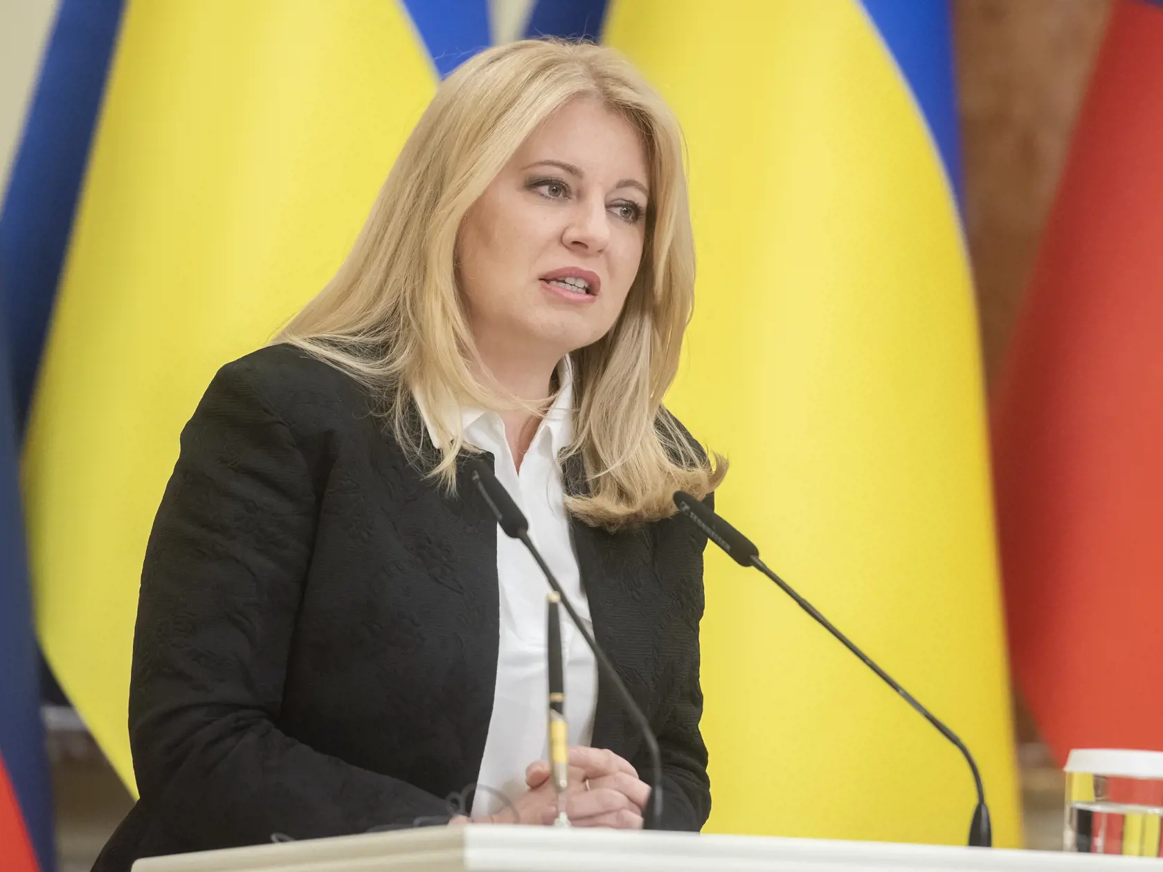 Na snímke prezidentka SR Zuzana Čaputová počas tlačovej konferencie po ich stretnutí v Kyjeve v piatok 28. apríla 2023.