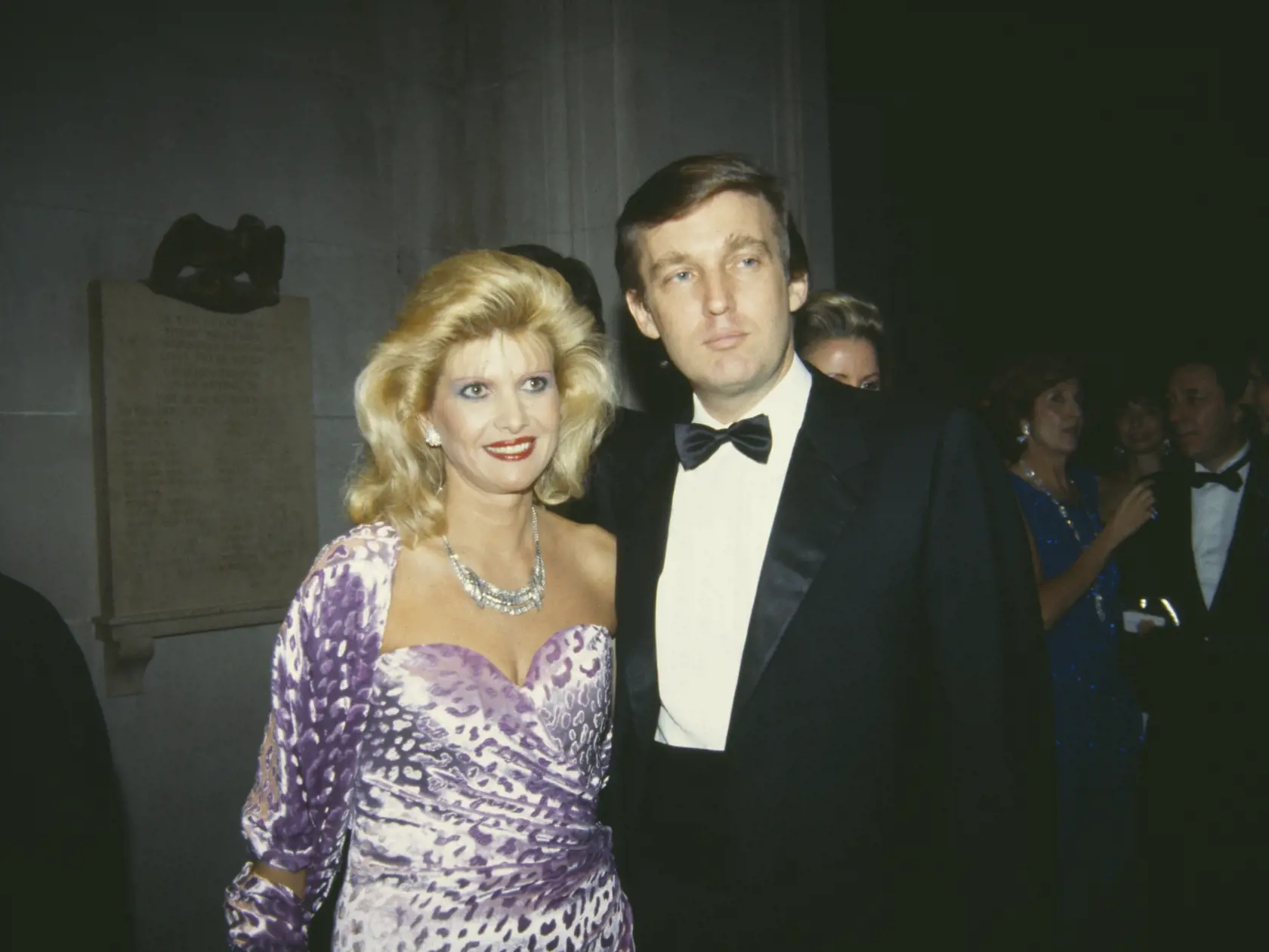American real estate magnate Donald Trump with his first wife, Ivana (nee Zelnickova) at the Costume Institute Gala, held at the Metropolitan Museum of Art, New York City, 9th December 1985. (Photo by Tom Gates/Archive Photos/Getty Images)