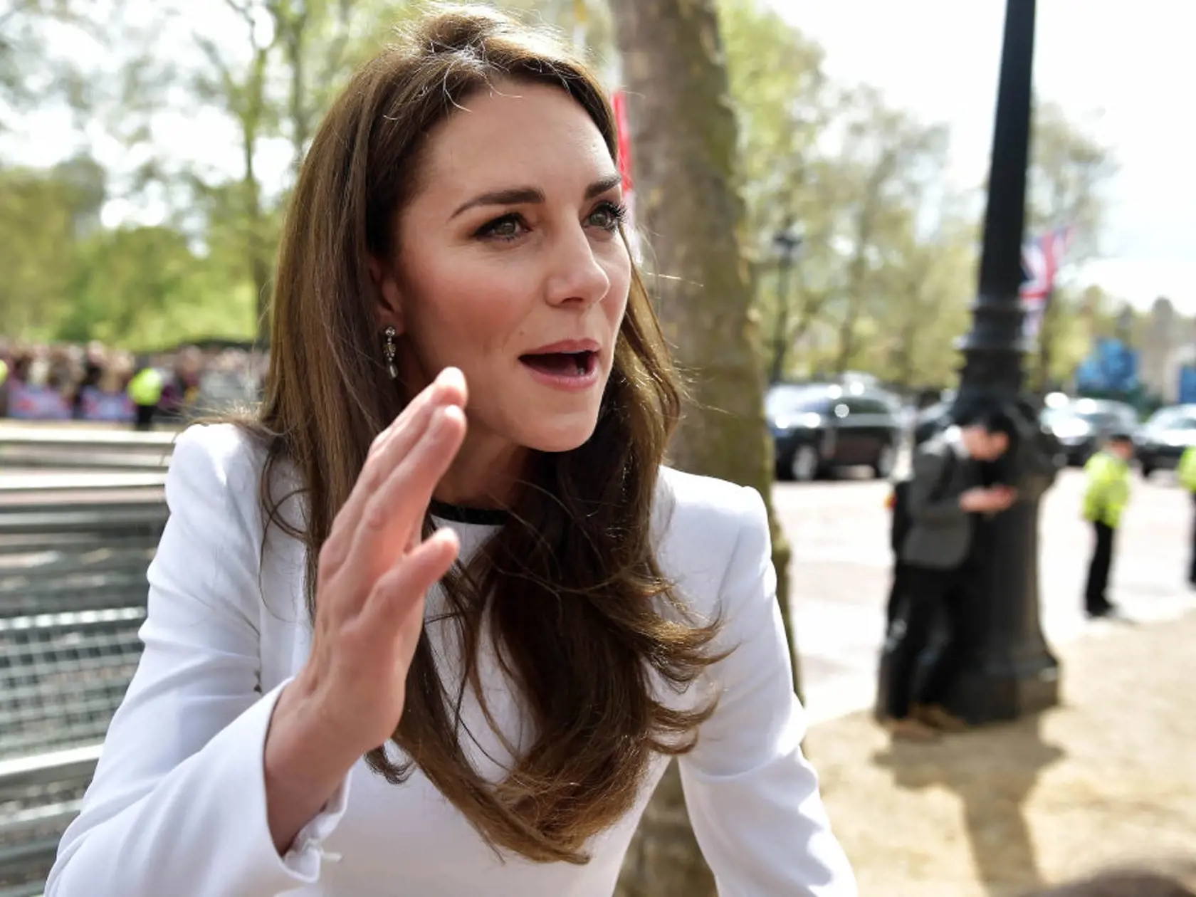 Kráľa Karola III. počas vítania ľudí pred Buckinghamským palácom sprevádzali aj princ a princezná z Walesu. Karol, Kate a William si podávali ruku s mnohými ľuďmi, ktorí sa tam objavili. Dav bol nadšený.