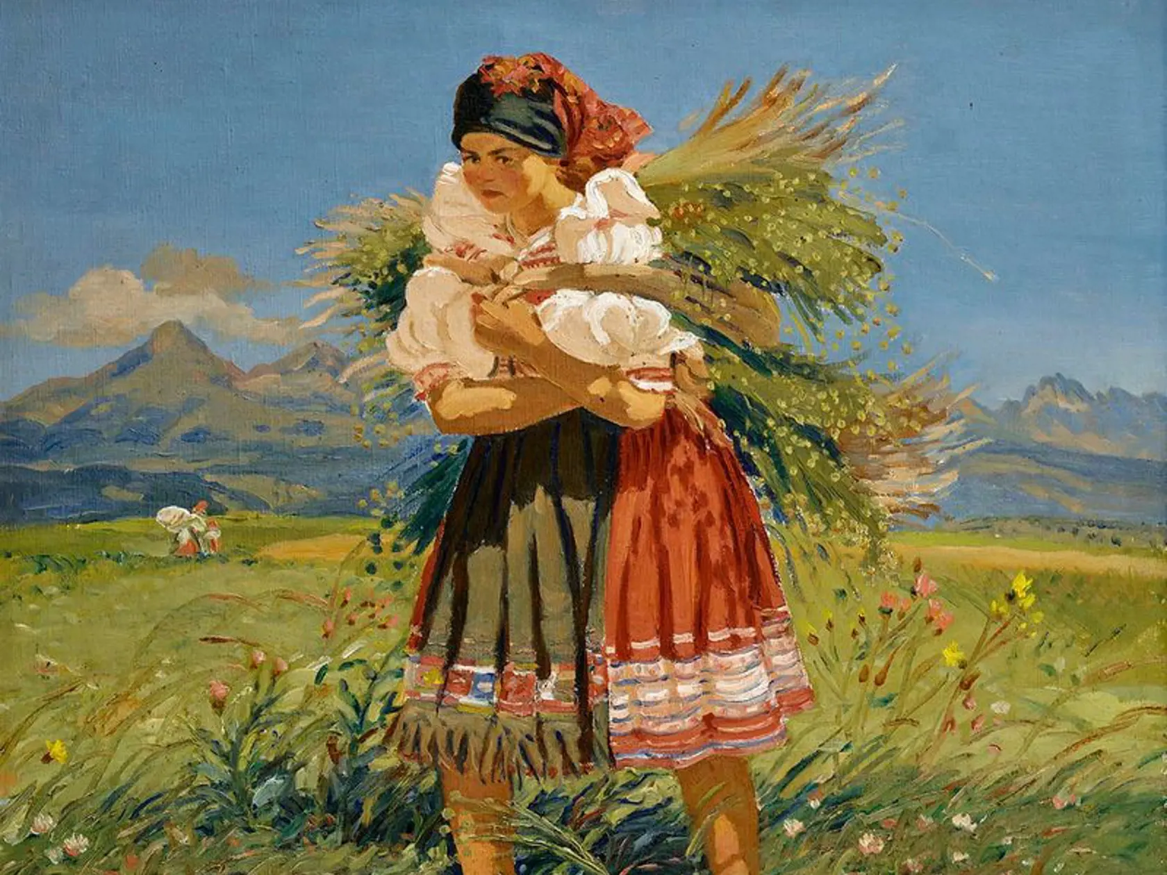 Dievča z Važca pri práci na poli. Maľba z roku 1941.