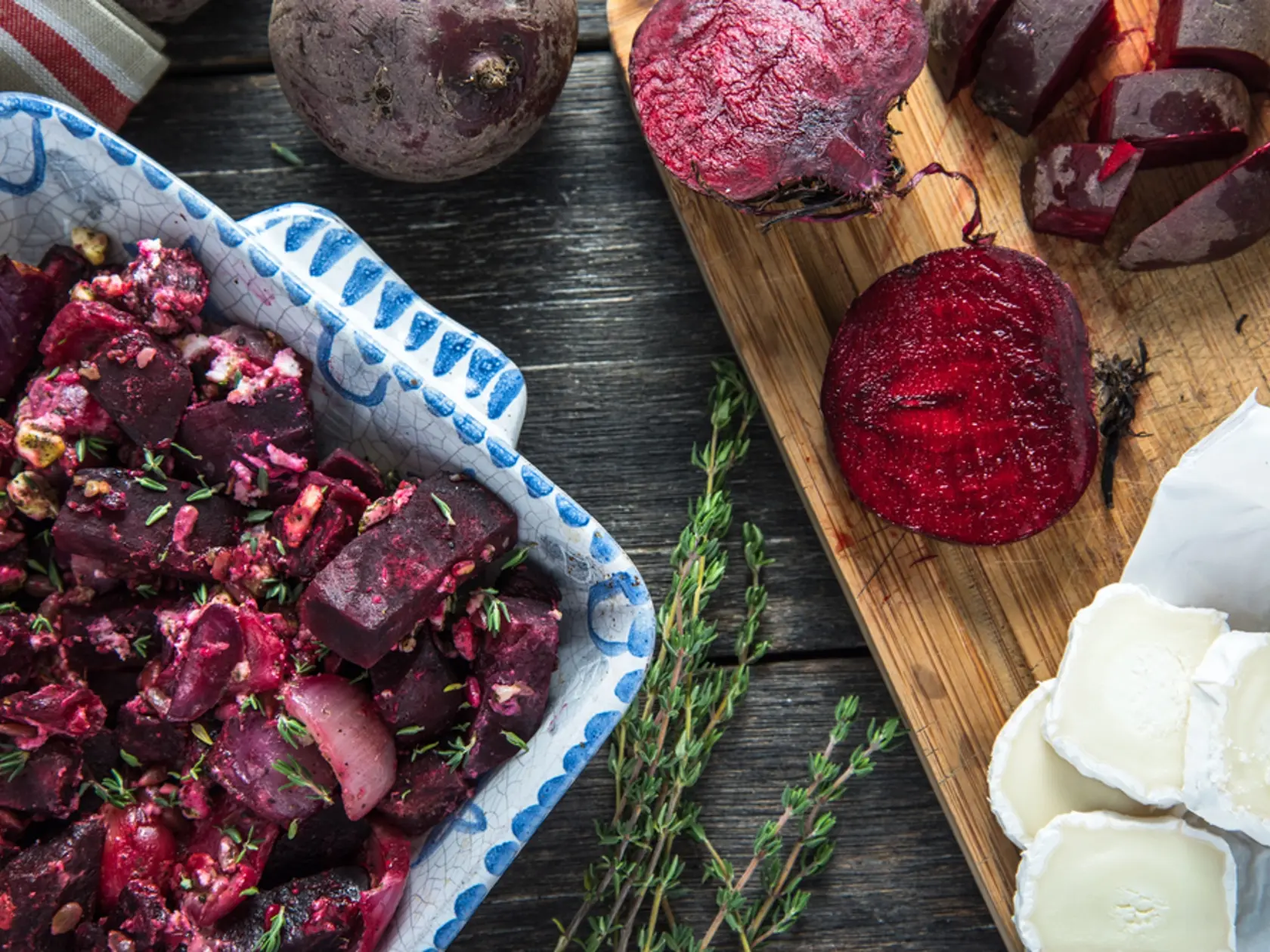 Simple,Food,,Beetroot,Bake,With,Goats,Cheese,,In,Rustic,Tray