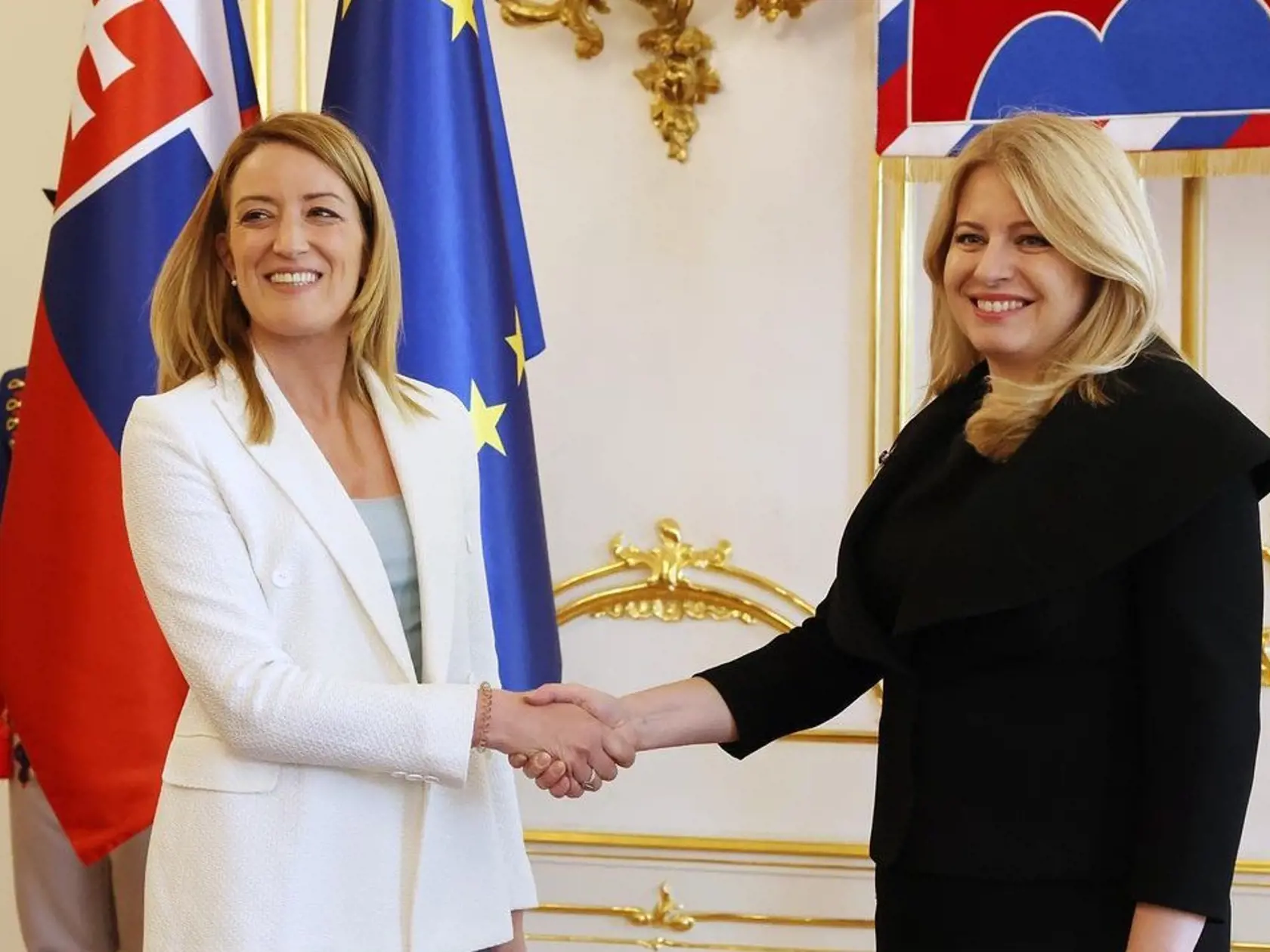 Roberta Metsolová na stretnutí so Zuzanou Čaputovou v paláci.