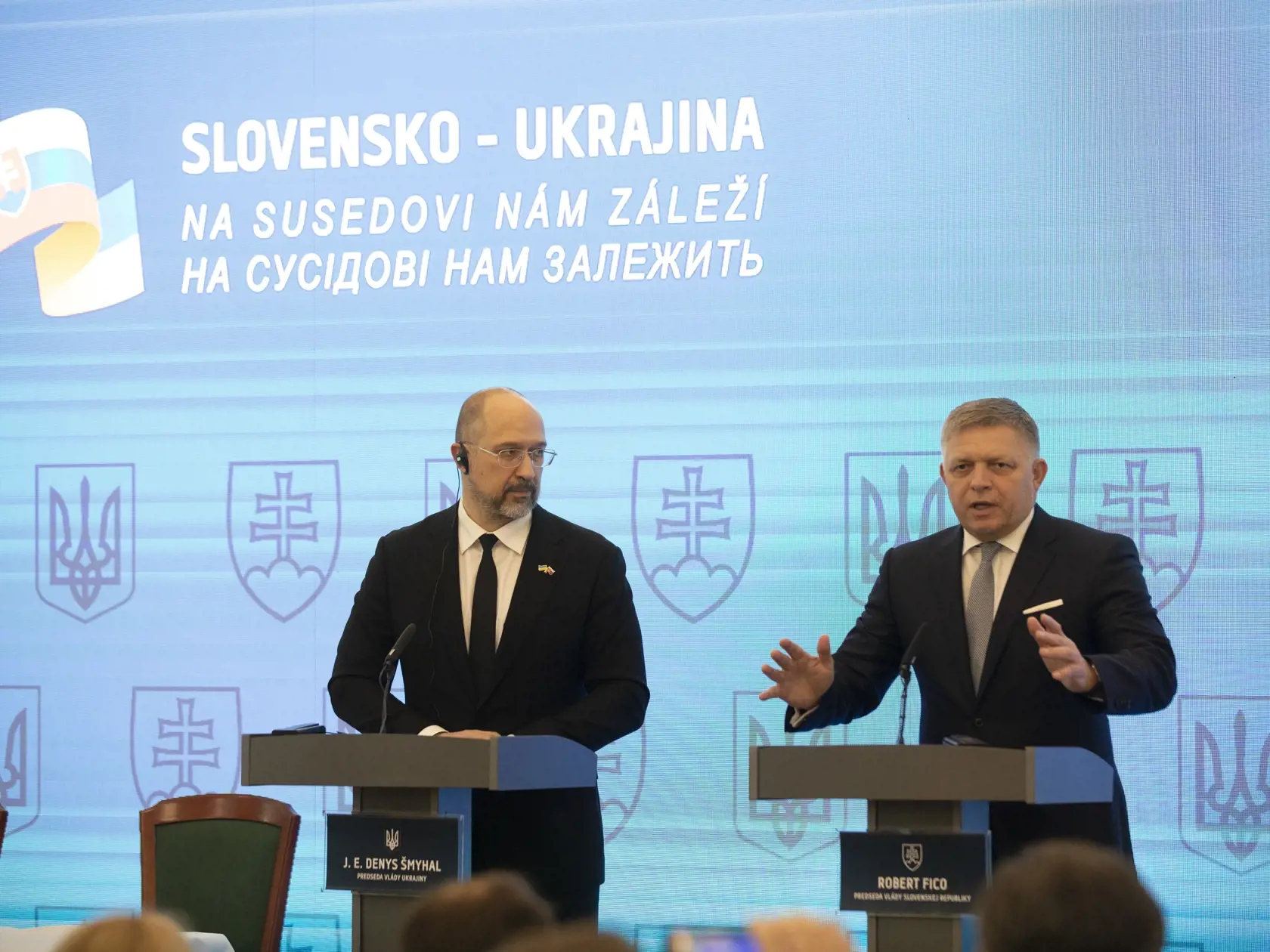   Na snímke je stretnutie vlády SR a UA  v Michalovciach.
Premiéri Róbert Fico a Denys Šmyhaľ
