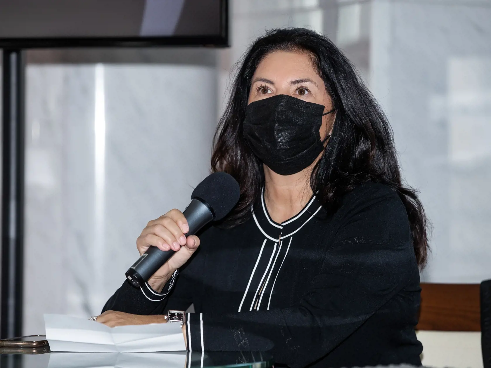 Tlačová konferencia v novej budove SND k pripravovanému konertu Petra Dvorského. Na snímke Iveta Malachovská.