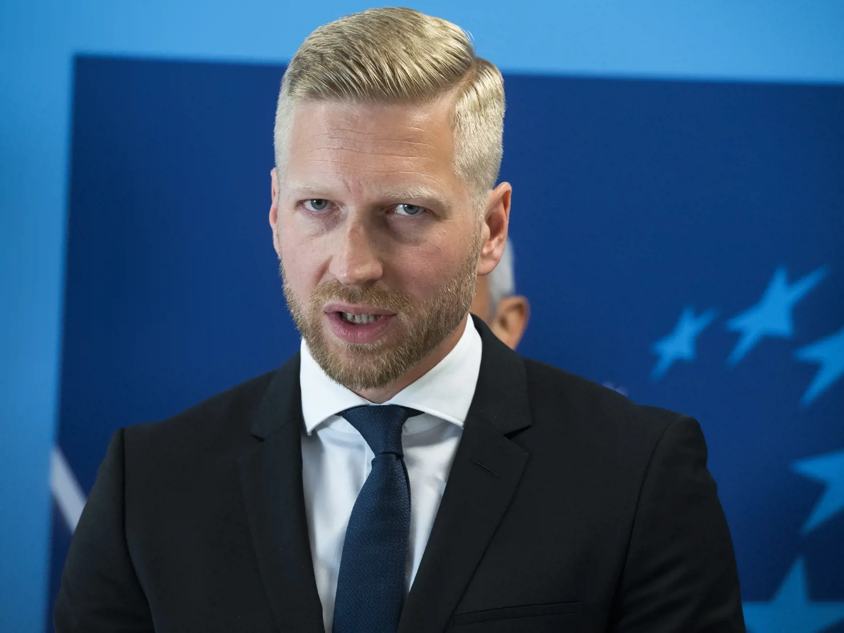 Na snímke Martin Hubinský počas tlačovej konferencie politickej strany Modrí - Európske Slovensko 8. mája 2023 v Bratislave. FOTO TASR - Jaroslav Novák