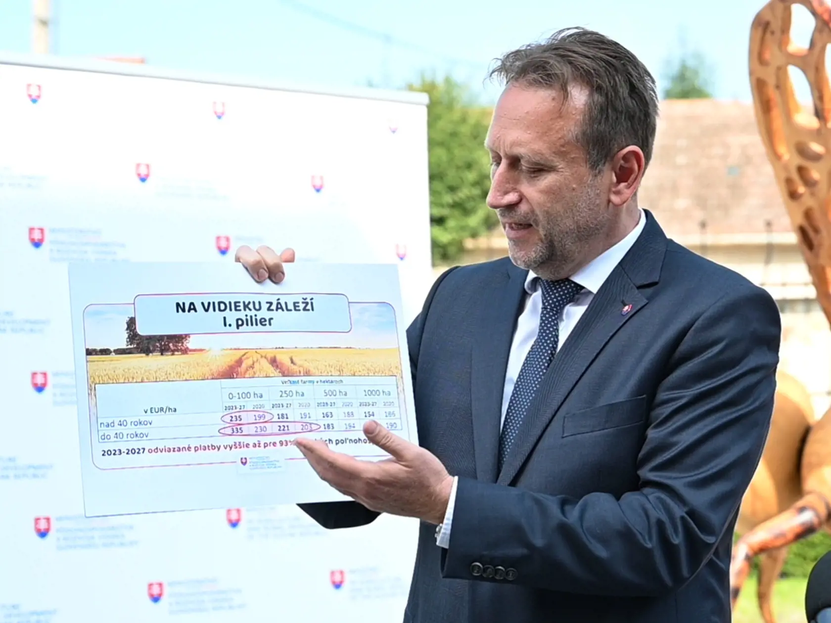 Na snímke minister pôdohospodárstva a rozvoja vidieka SR Samuel Vlčan (nominant OĽaNO) počas tlačového brífingu po skončení výjazdového rokovania vedenia MPRV SR a členov Výboru NR SR pre pôdohospodárstvo a životné prostredie v obci Dolná Krupá, okres Trnava, v utorok 14. septembra 2021. FOTO TASR - Lukáš Grinaj

