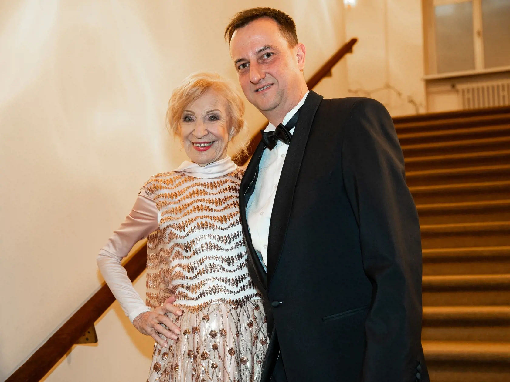 Oslava 100. výročia založenia Slovenské národnéhi divadla v starej bratislavskej budove SND. Na snímke Marína Kráľovičová a Daniel Krajcer.