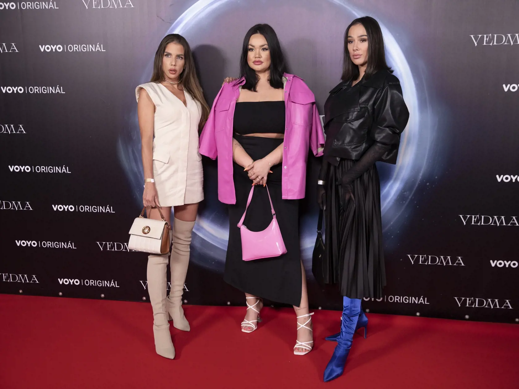 Bývalé nevesty sa ukázali na nedávnej premiére fantasy minisérie Vedma. Natália, Bejba a Marcela.