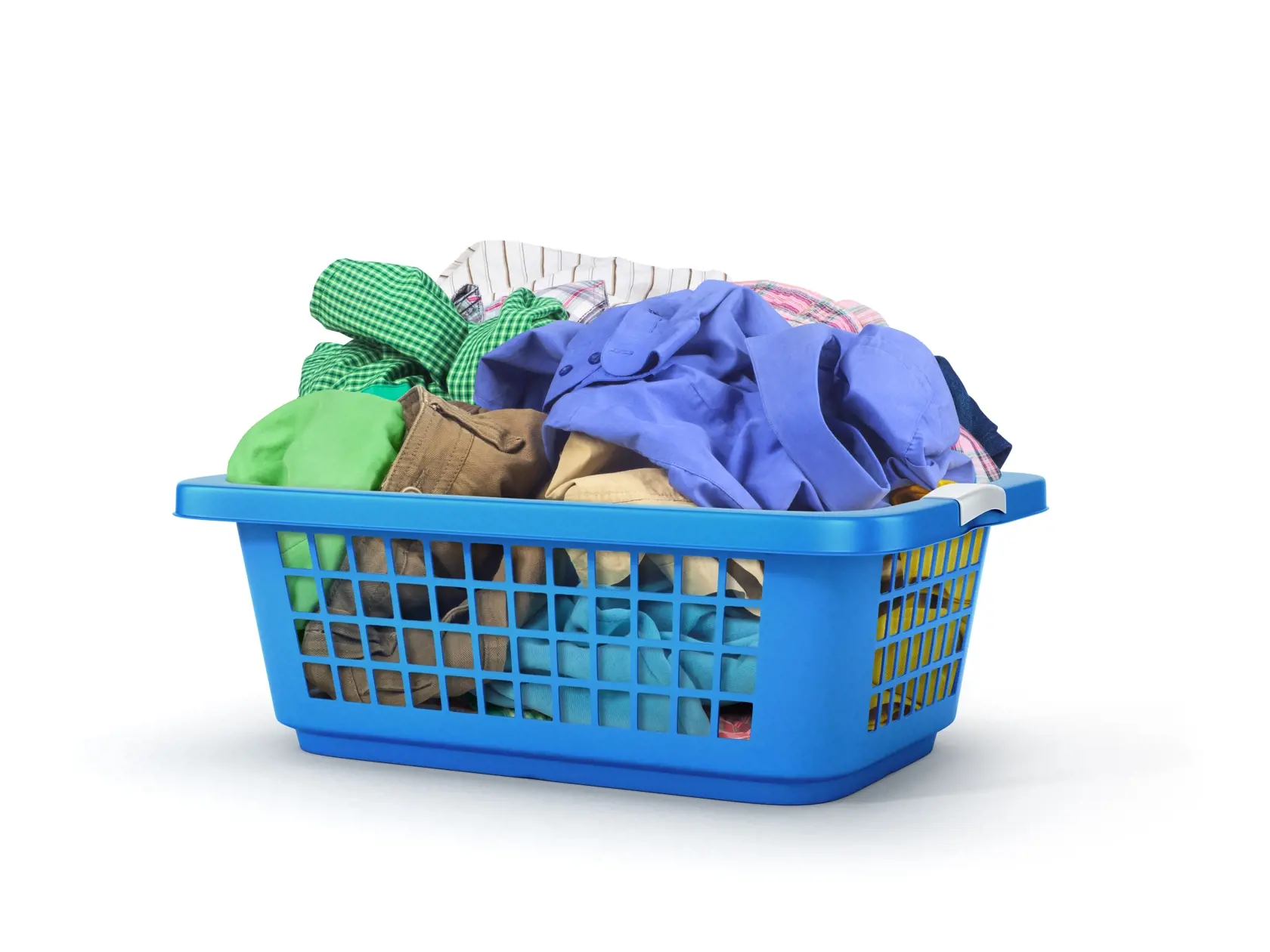 Colorful,Clothes,In,A,Laundry,Basket,Isolated,On,White,Background.