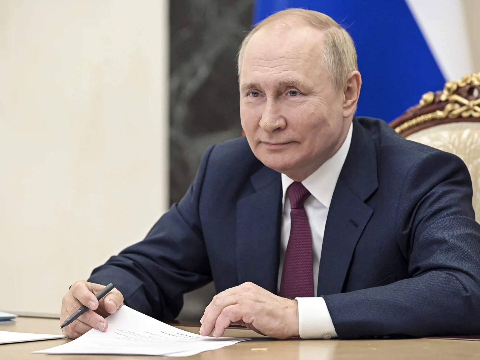 JB 27 Moskva - Ruský prezident Vladimir Putin počas fóra Agentúry pre strategické iniciatívy  prostredníctvom videokonferencie v Moskve 20. júla 2022. FOTO TASR/AP

Russian President Vladimir Putin attends the forum of the Agency for Strategic Initiatives via videoconference in Moscow, Russia, Wednesday, July 20, 2022. (Mikhail Klimentyev, Sputnik, Kremlin Pool Photo via AP)