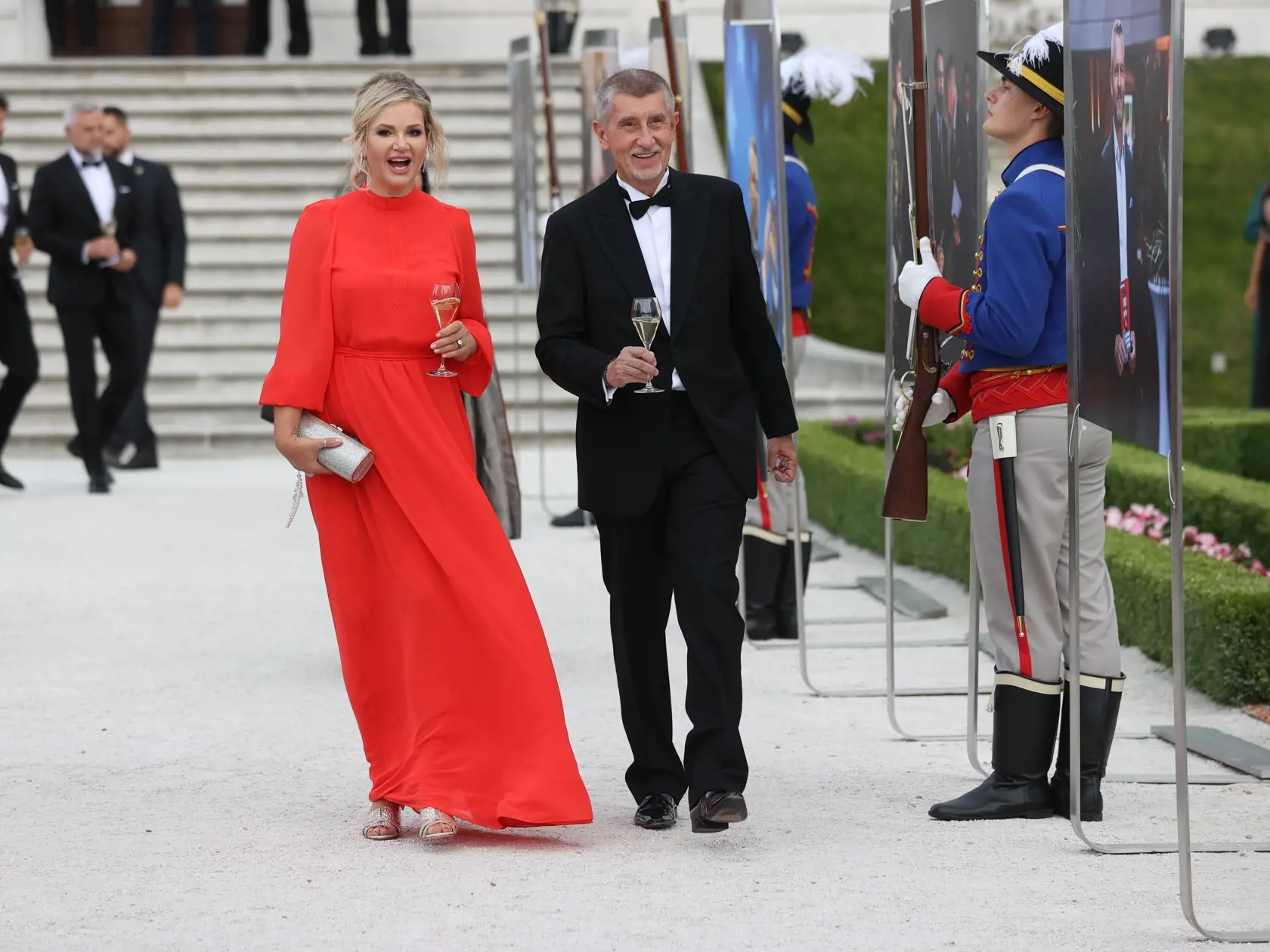 Slávnostná recepcia prezidenta SR Petra Pellegriniho na Bratislavskom hrade. Na snímke je Andrej Babiš s manželkou Monikou.