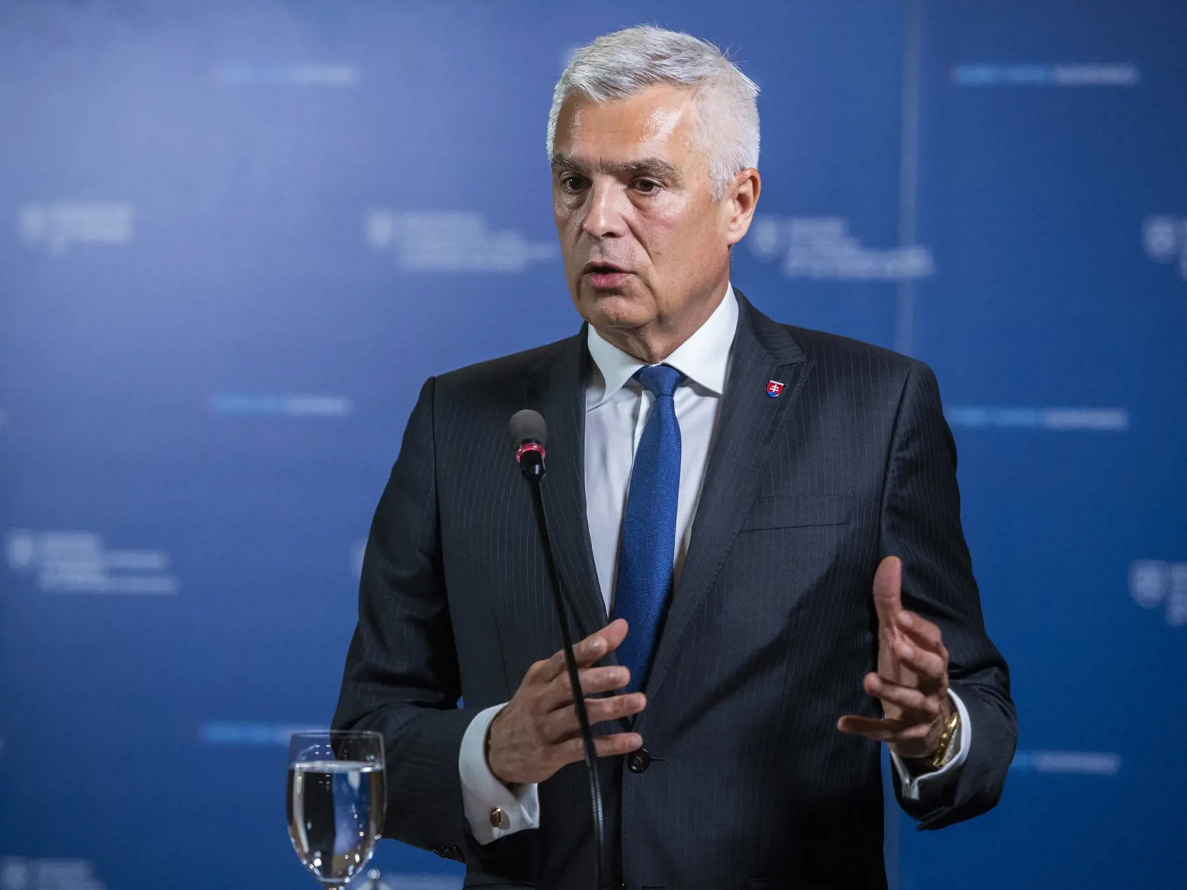 Na snímke minister zahraničných vecí a európskych záležitostí SR Ivan Korčok (nominant SAS) počas tlačovej konferencie po stretnutí s nemeckou šéfkou diplomacie Annalenou Baerbockovou v Bratislave 26. júla 2022.