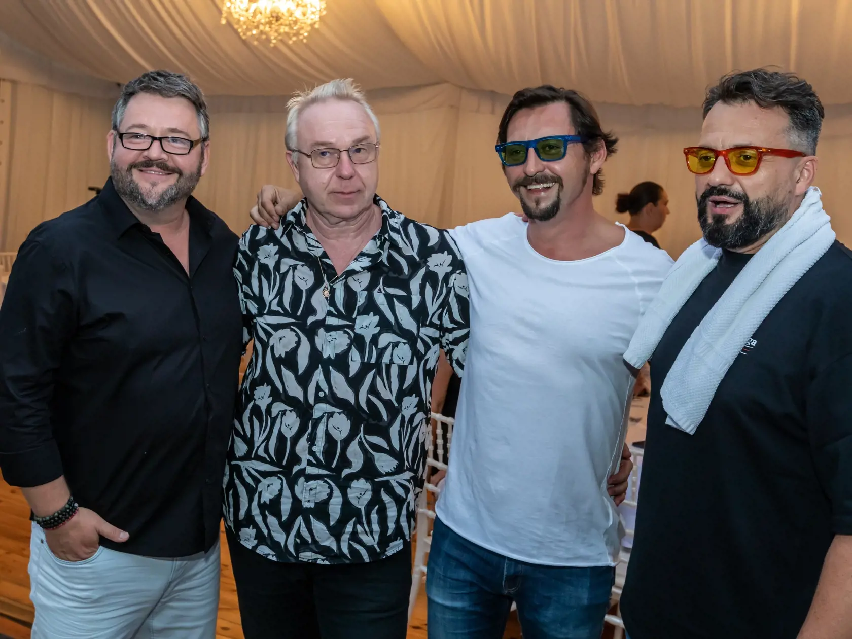Narodeninová párty TV JOJ v reštaurácii Aušpic. Na snímke Michal Hudák, Ján Šanta, Marián Čekovský, a Lukáš Latinák.