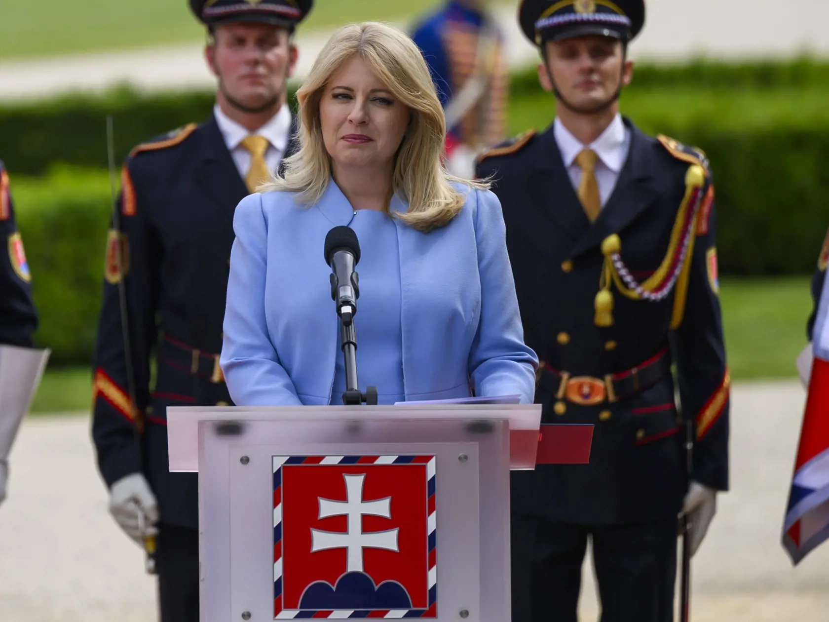 Na snímke prezidentka SR Zuzana Čaputová počas rozlúčkového príhovoru v Prezidentskej záhrade v Bratislave 14. júna 2024. FOTO TASR - Jaroslav Novák
