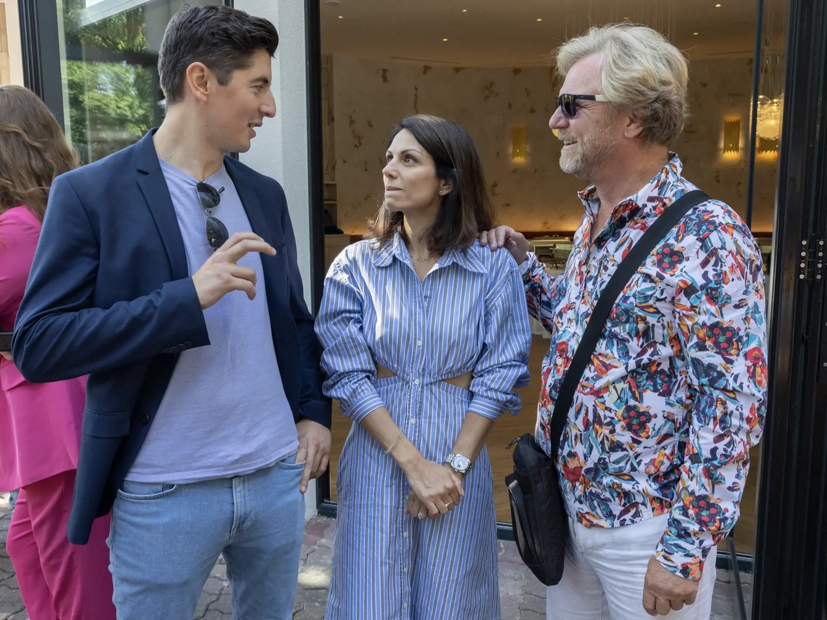 TV JOJ Summer Party - Letná média party televízie JOJ.  Na snímke zľava je Tomáš Turek, Maroš Kramár a Kristína Turjanová.