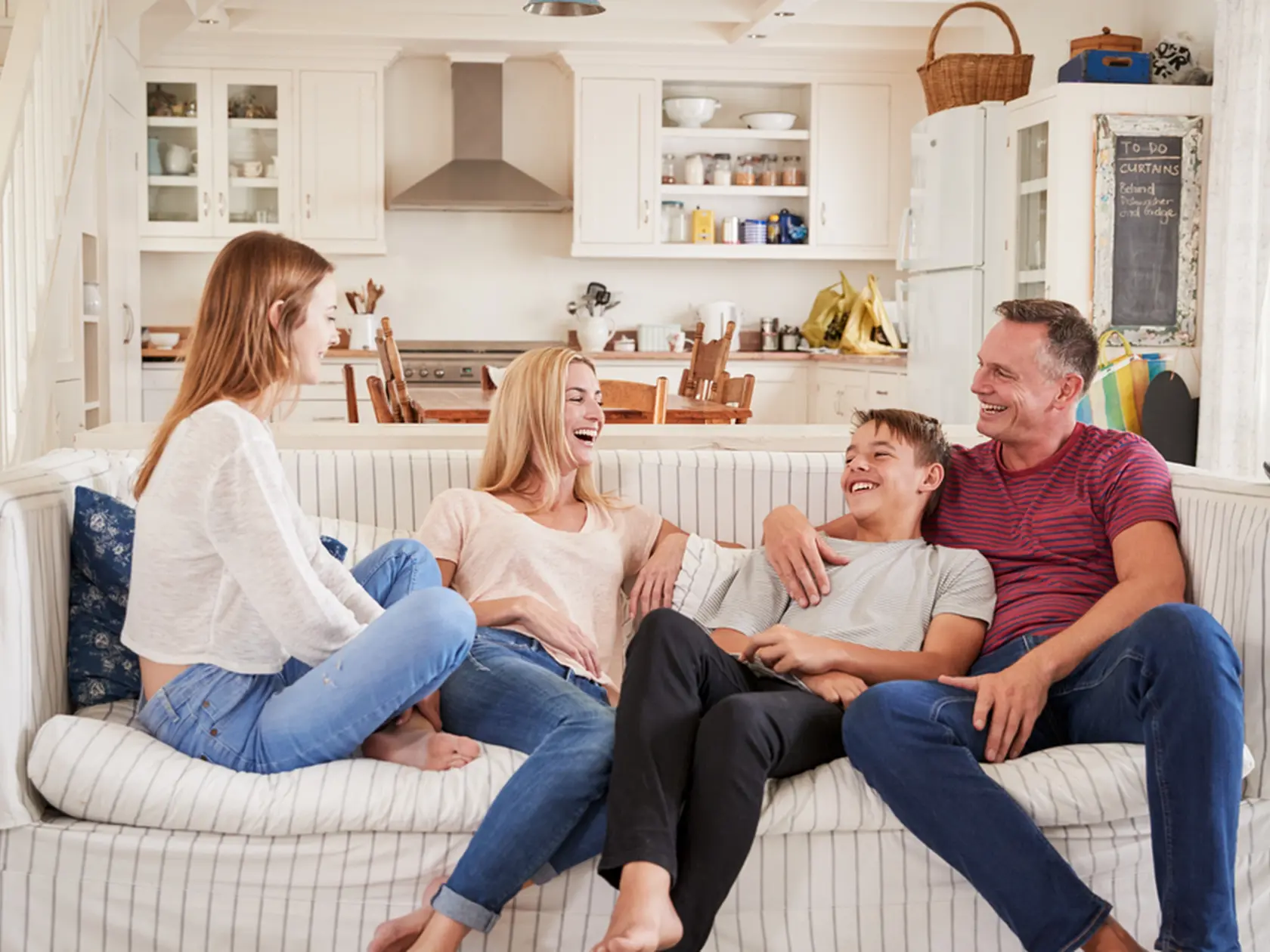 Family With Teenage Children Relaxing On Sofa Together