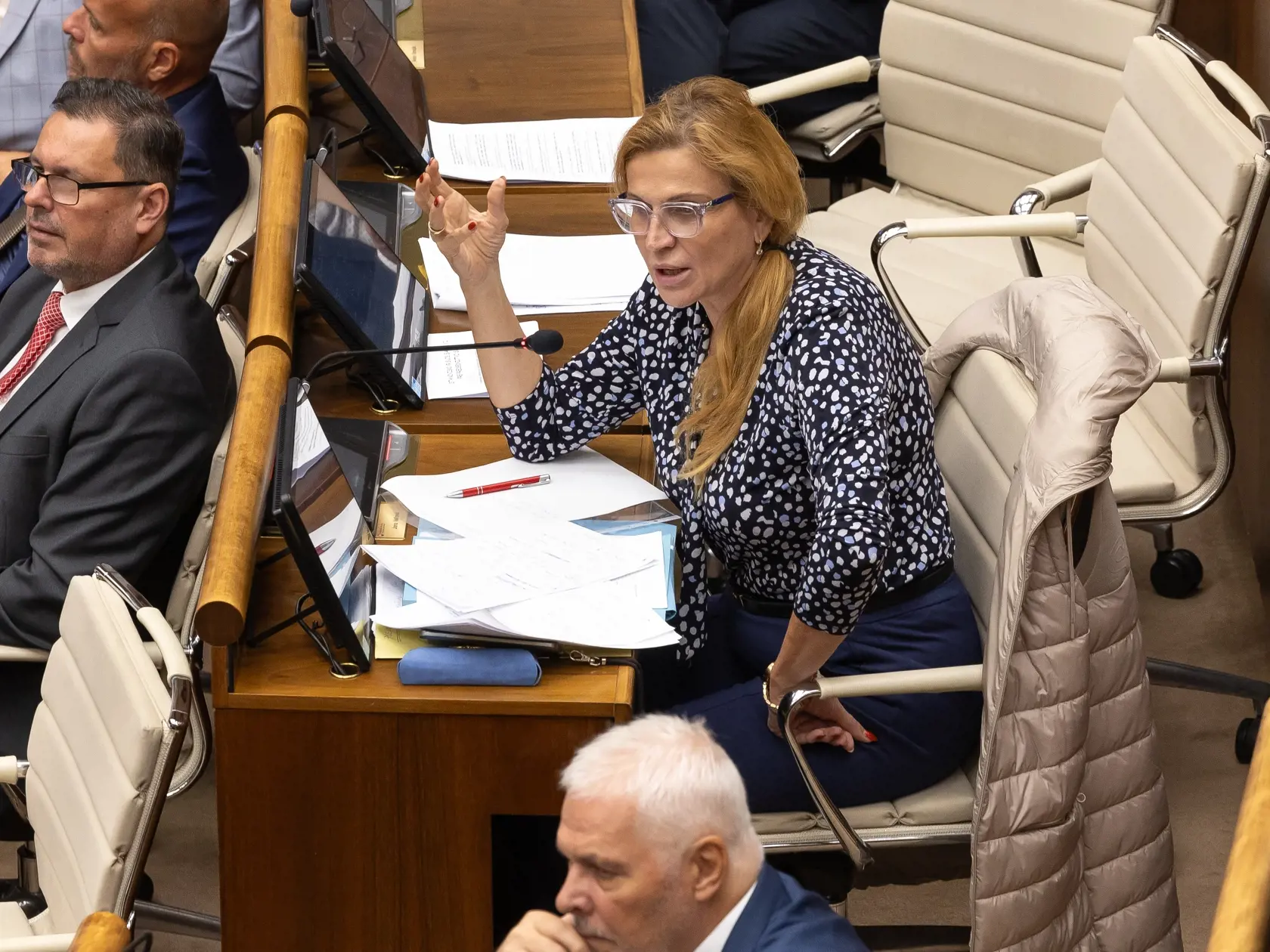 20. schôdza Národnej rady Slovenskej Republiky, ktorej hlavným bodom je odvolávanie Michala Šimečku z postu podpredsedu parlamentu. Na snímke je Jana Vaľová (Smer - SD).