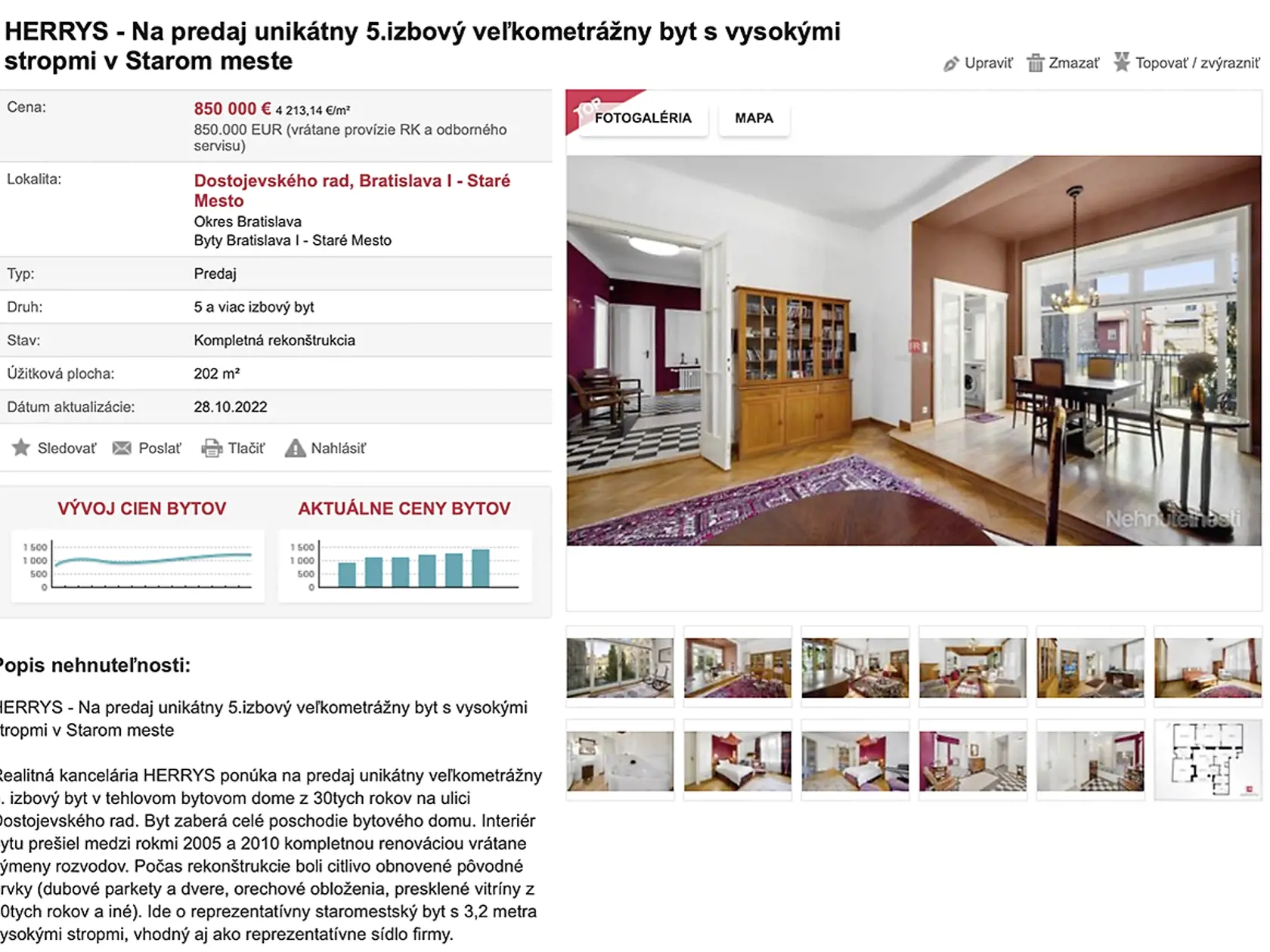 Luxusný spoločný byt manželov je stále na predaj. Aktuálne má zníženú cenu.