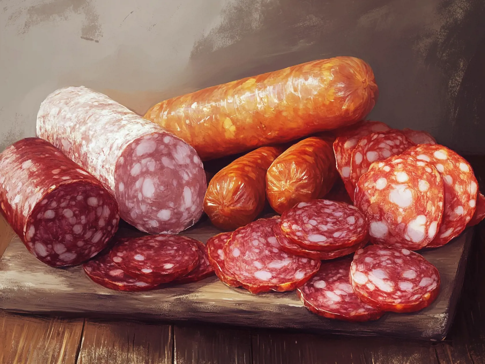 červené mäso, slanina, klobása, saláma