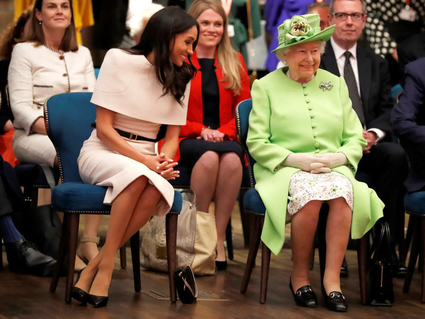 CHESTER, ENGLAND - JUNE 14:  Queen Elizabeth II and Meghan, Duchess of Sussex visit the Storyhouse to Chester Town Hall on June 14, 2018 in Chester, England. Meghan Markle married Prince Harry last month to become The Duchess of Sussex and this is her first engagement with the Queen. During the visit the pair will open a road bridge in Widnes and visit The Storyhouse and Town Hall in Chester.  (Photo by Phil Noble - WPA Pool/Getty Images)