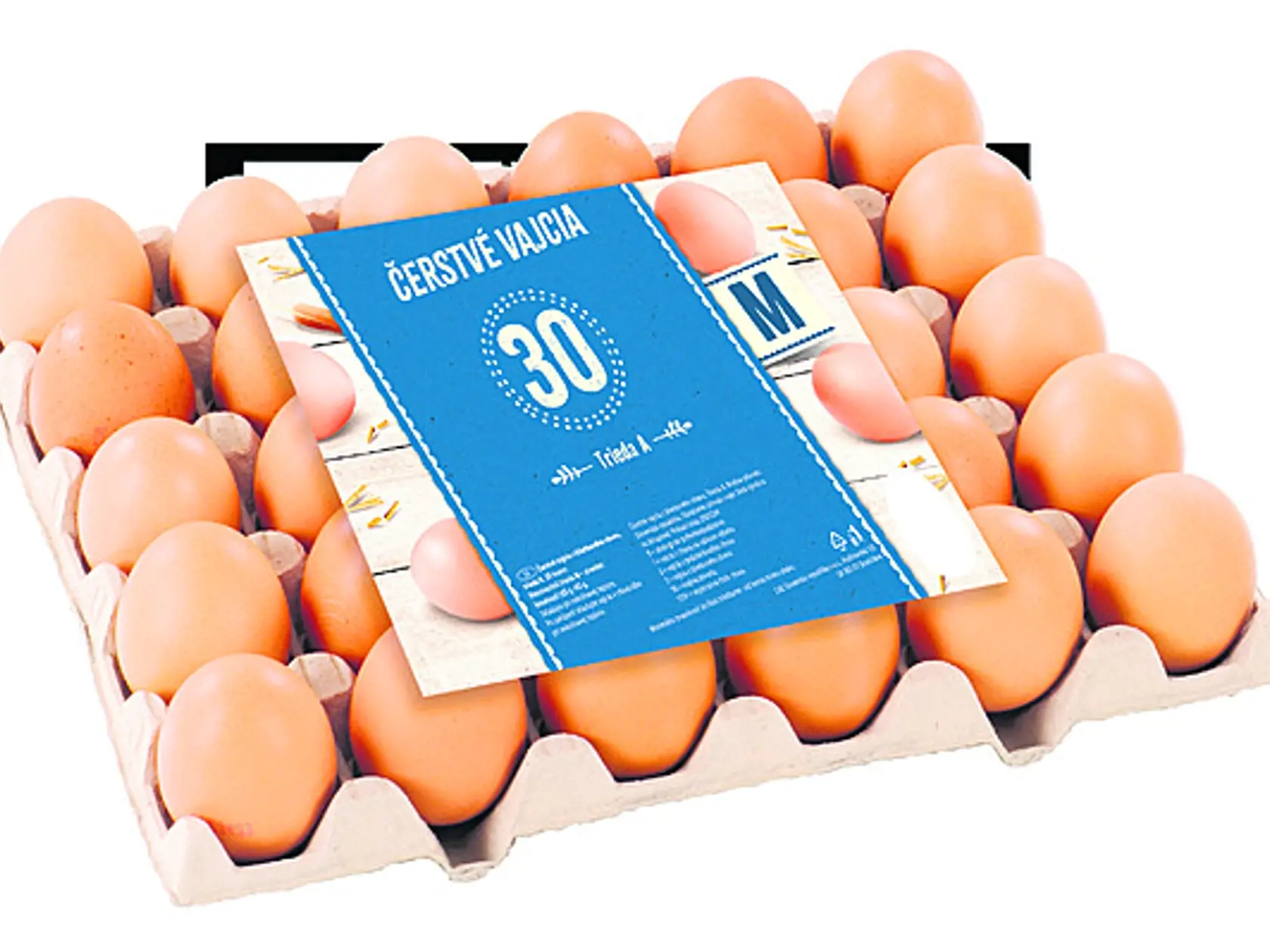 Čerstvé vajcia M, 30 kusov, zľava 14 %, cena po zľave 6,49 eura.