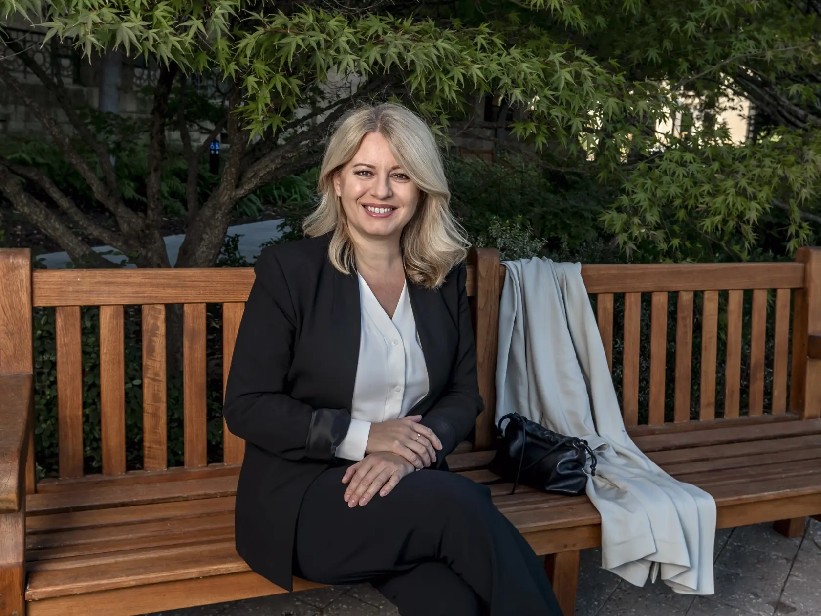 Na snímke bývalá prezidentka Zuzana Čaputová počas rozhovoru na Univerzite v Stanforde. 