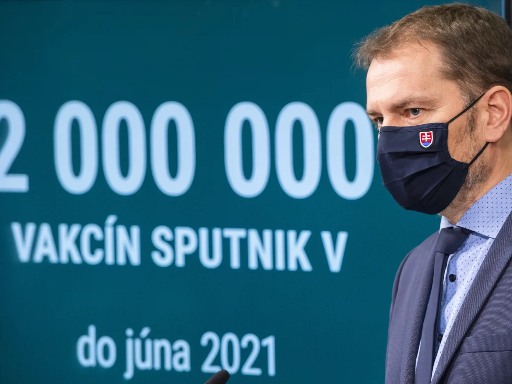 Na snímke predseda vlády SR Igor Matovič (OĽaNO) počas tlačovej konferencie na tému Sputnik V v Bratislave v piatok 19. februára 2021. FOTO TASR - Jaroslav Novák
