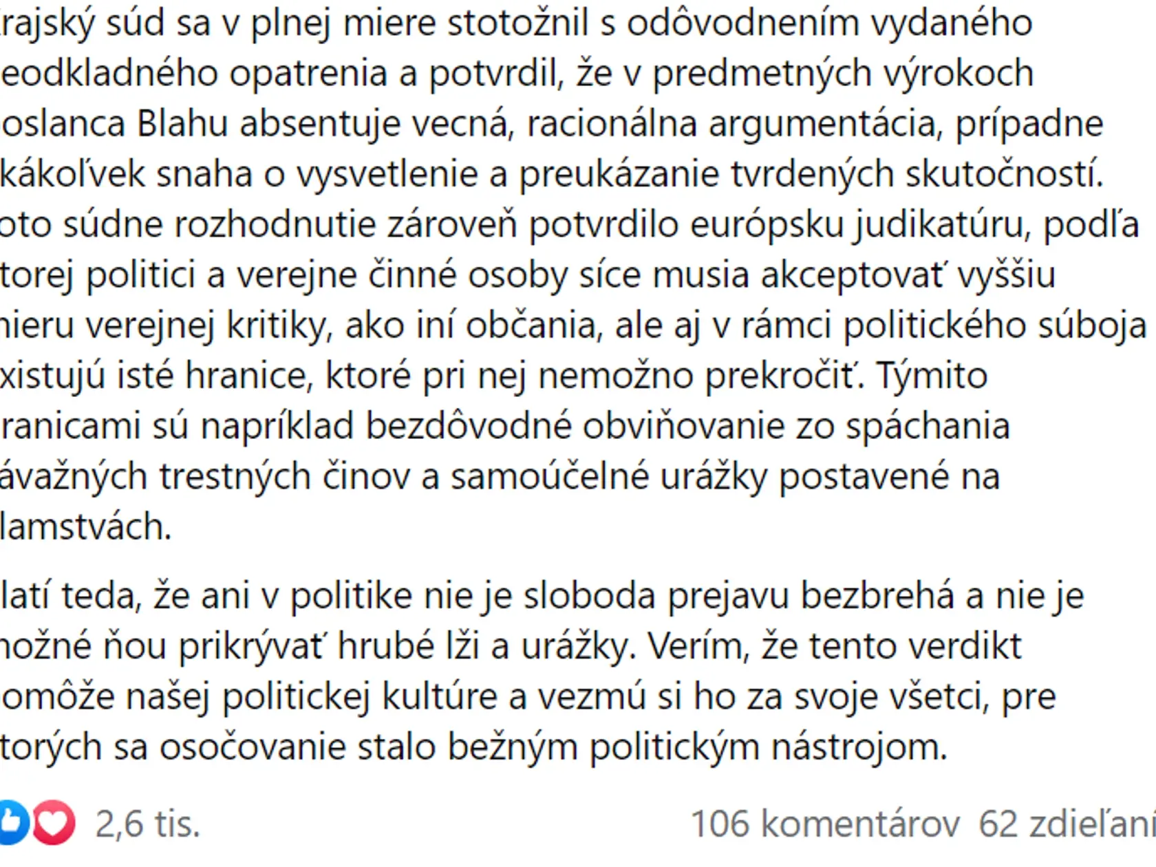 Status prezidentky Čaputovej k Blahovi.