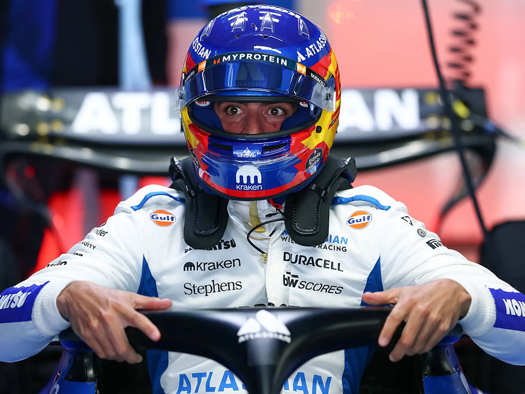 SUZUKA, JAPAN - APRIL 04: Carlos Sainz of Spain and Williams prepares to drive during practice ahead of the F1 Grand Prix of Japan at Suzuka Circuit on April 04, 2025 in Suzuka, Japan. (Photo by Clive Rose/Getty Images)