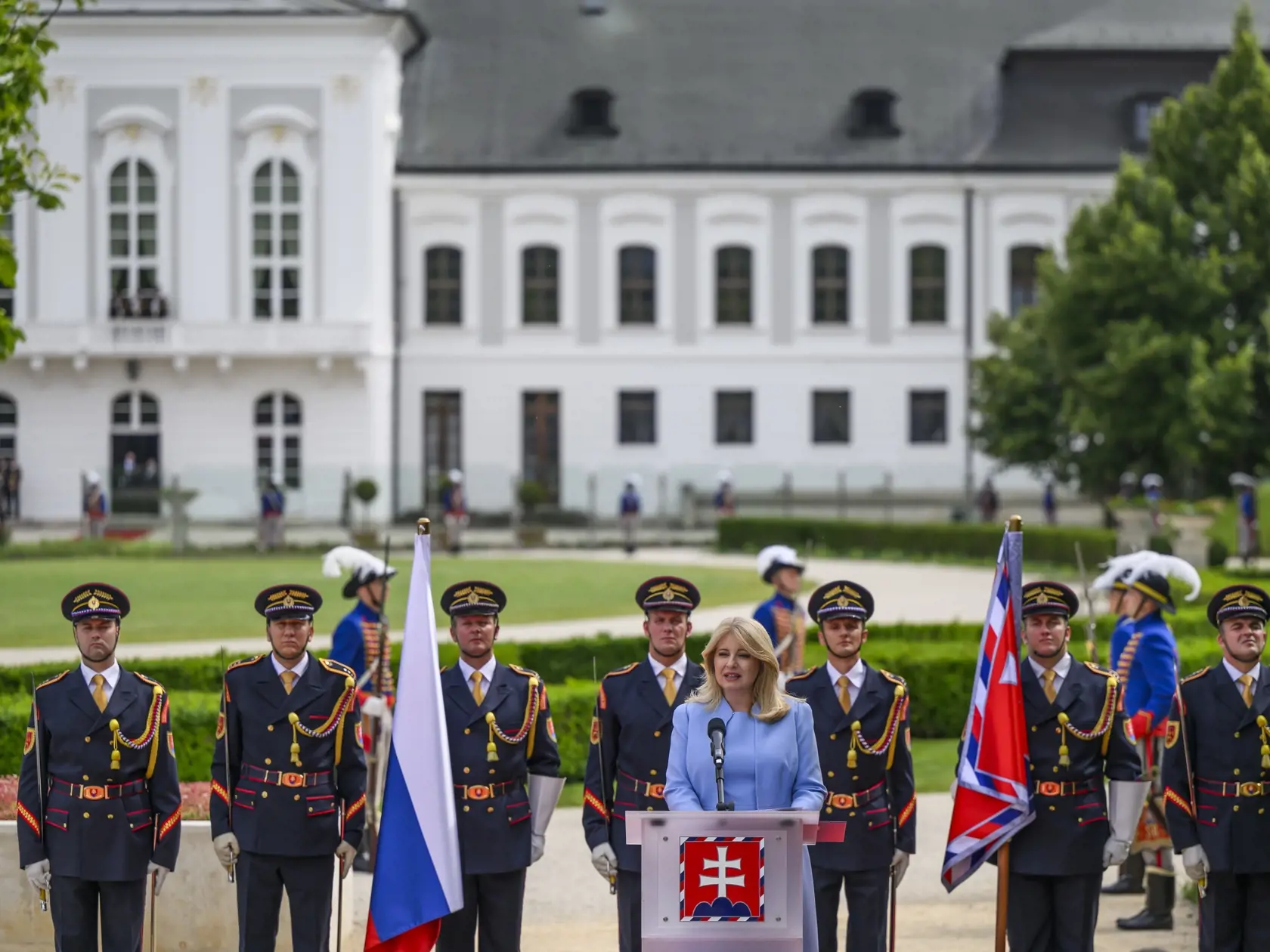 Na snímke prezidentka SR Zuzana Čaputová počas rozlúčkového príhovoru v Prezidentskej záhrade v Bratislave 14. júna 2024. FOTO TASR - Jaroslav Novák