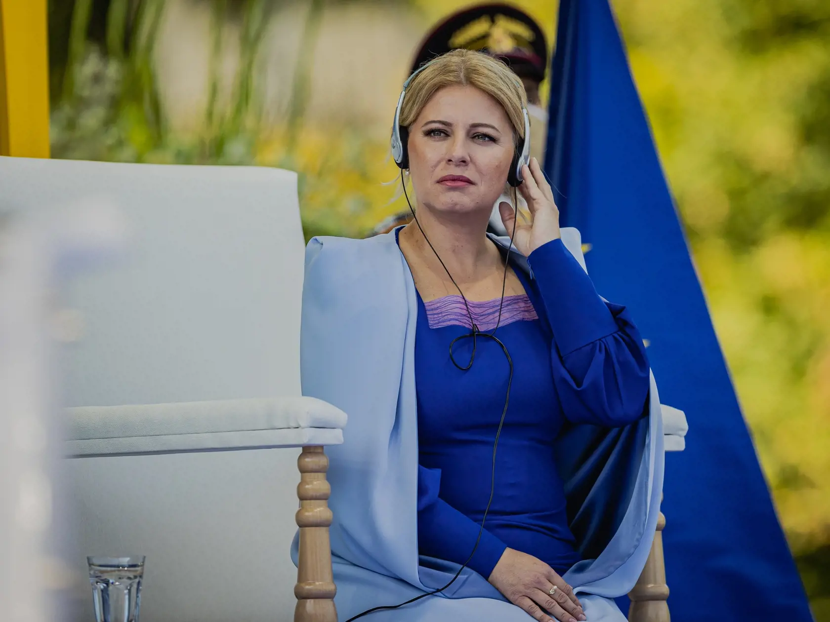 Pápež František sa v pondelok 13.9. 2021 zúčastnil oficiálneho prijatia u Prezidentky Slovenskej republiky Zuzany Čapautovej a následného stretnutia s osobnosťami politického, spoločonského aj kultúrnehon života v záhrade Prezidentského paláca. Na snímke Prezidentka Slovenskej republiky Zuzana Čaputová.