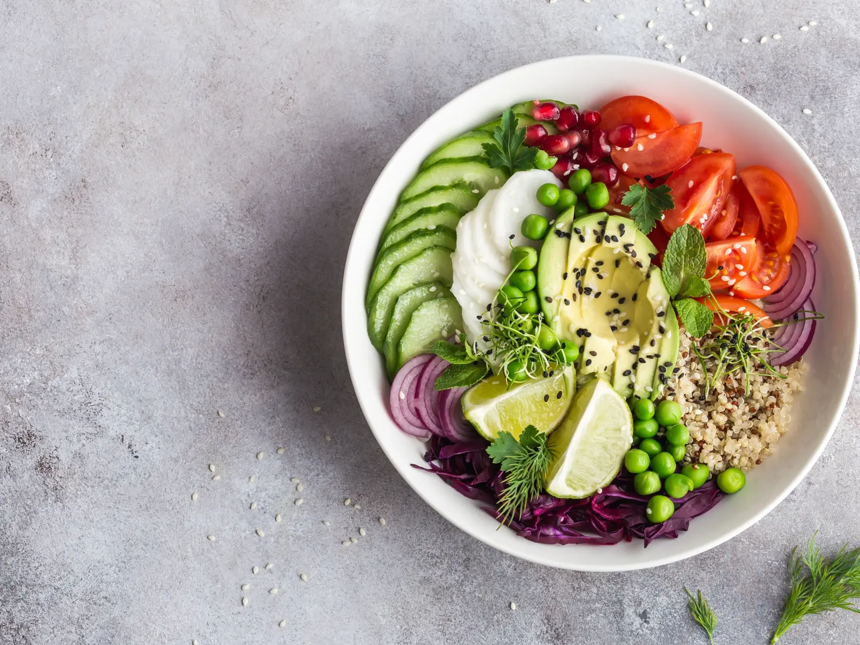 Healthy,Vegan,Lunch,Bowl.,Avocado,,Quinoa,,Tomato,,Cucumber,,Red,Cabbage,