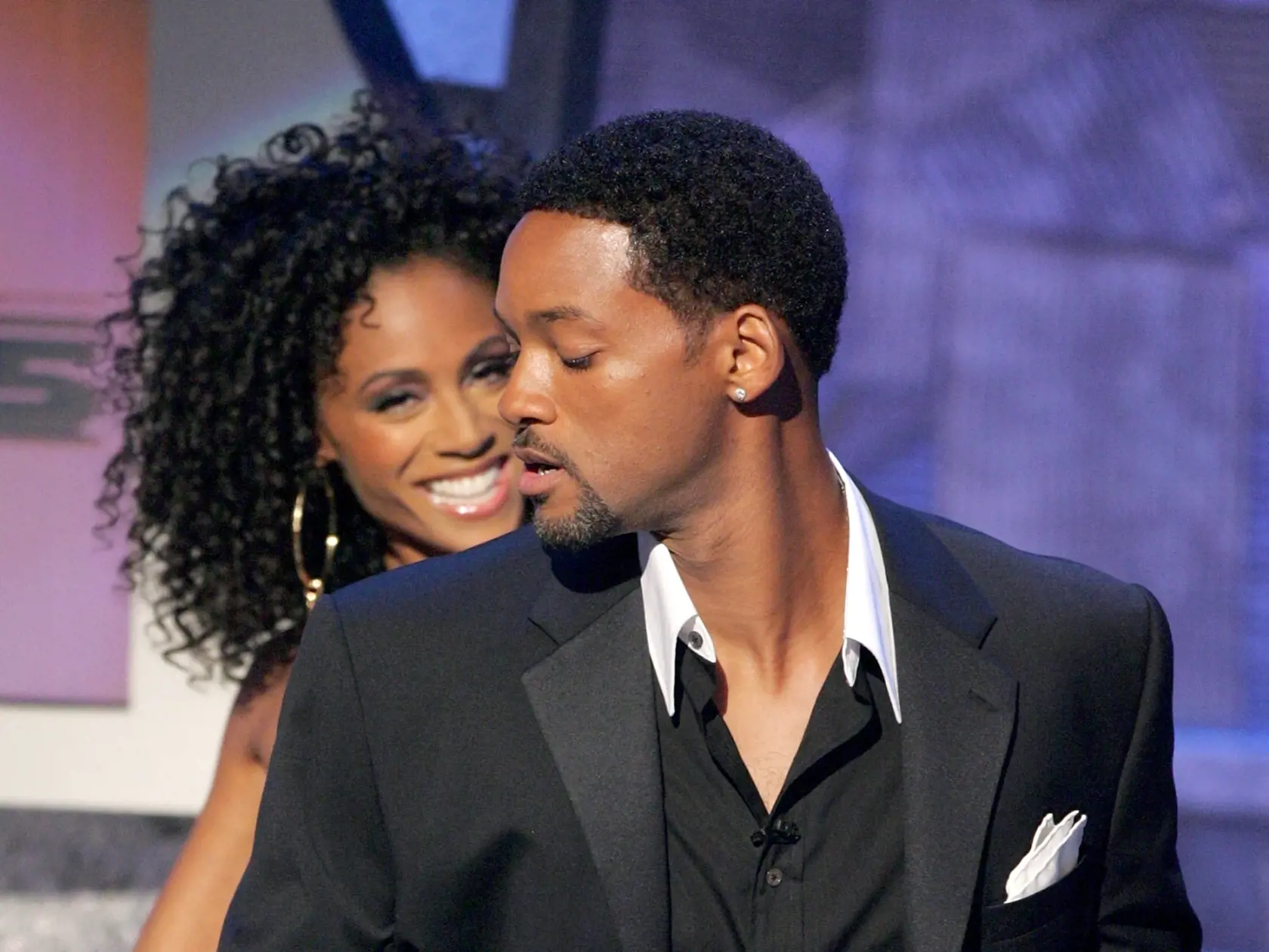 HOLLYWOOD - JUNE 28:  Hosts Will and Jada Pinkett Smith speak onstage at the BET Awards 05 at the Kodak Theatre on June 28, 2005 in Hollywood, California.  (Photo by Kevin Winter/Getty Images)