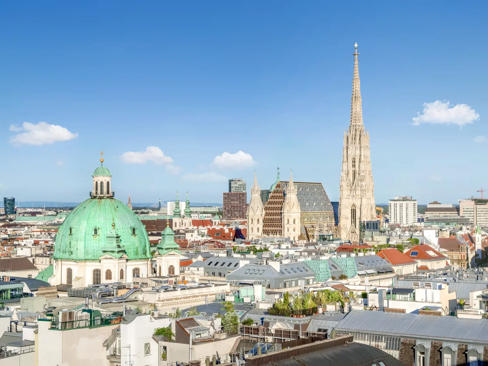 View over Vienna Skyline with St. Stephen's Cathedral, Vienna, Austria