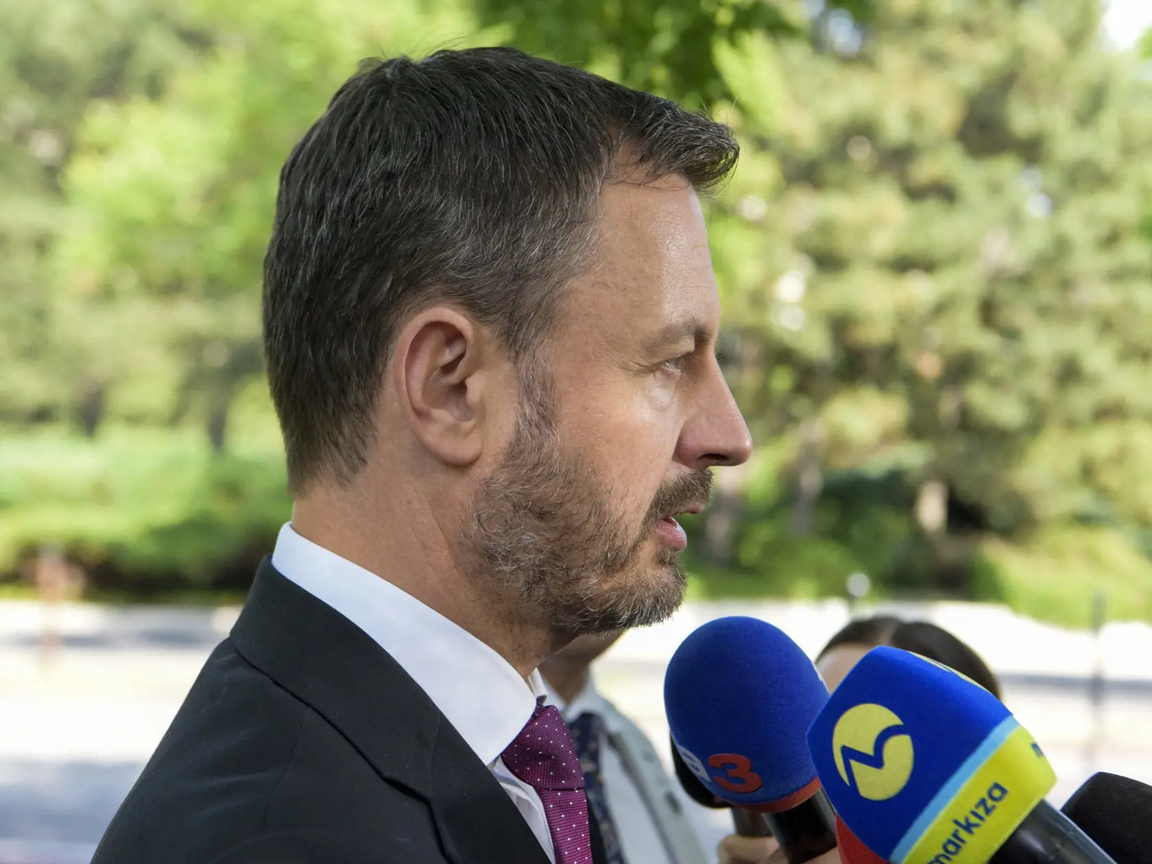 Na snímke predseda strany Demokrati Eduard Heger počas brífingu po stretnutí s predsedom vlády SR Ľudovítom Ódorom na Úrade vlády 30. mája 2023 v Bratislave. FOTO TASR - Pavol Zachar
