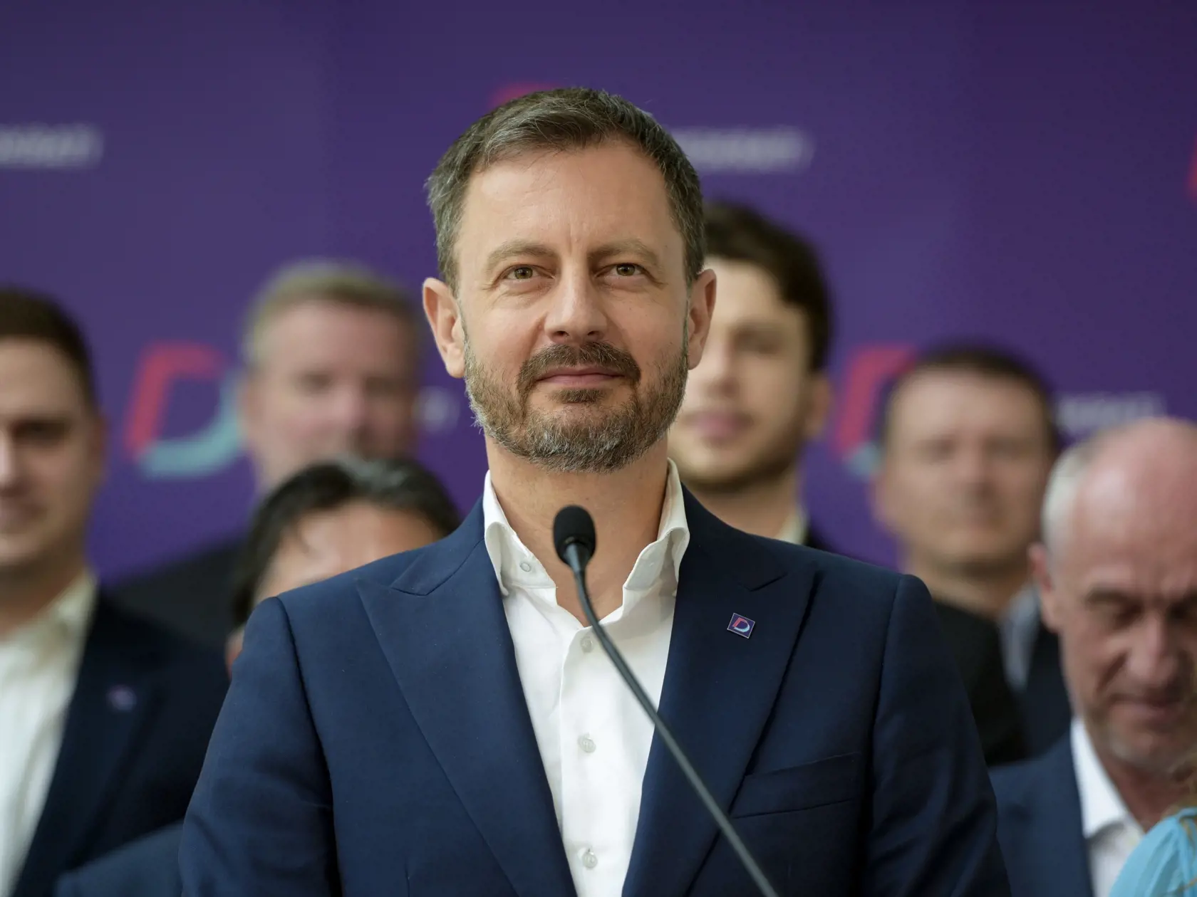 Na snímke predseda strany Demokrati Eduard Heger počas tlačovej konferencie strany Demokrati na tému Predstavenie kandidátky strany 3. júla 2023 v Bratislave. FOTO TASR - Pavol Zachar
