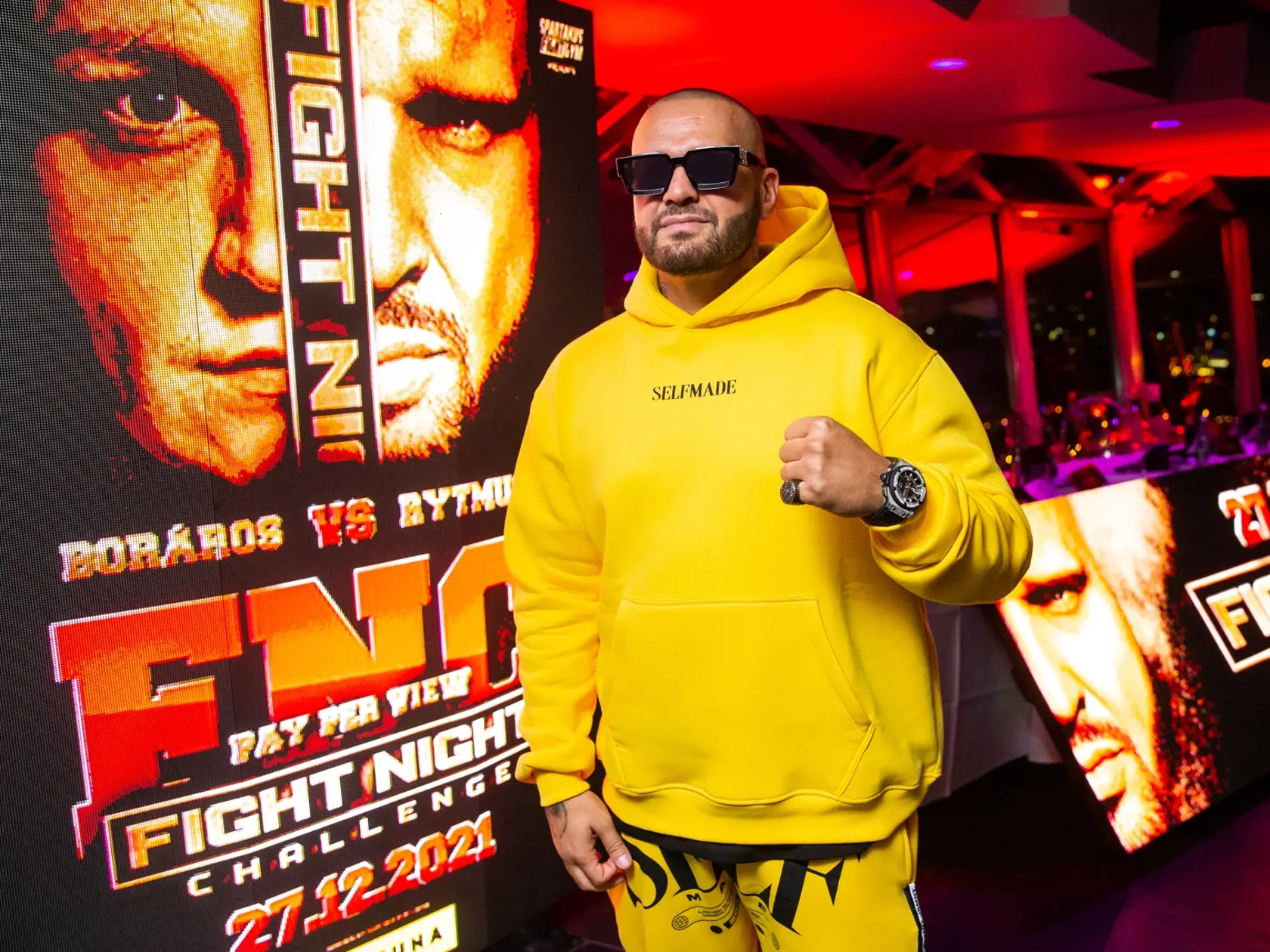 Tlačová konferencia pri príležitosti predstavenia zápasových dvojíc na "FNC Fight Night" v Bratislave. Na snímke Patrik "Rytmus" Vrbovský.