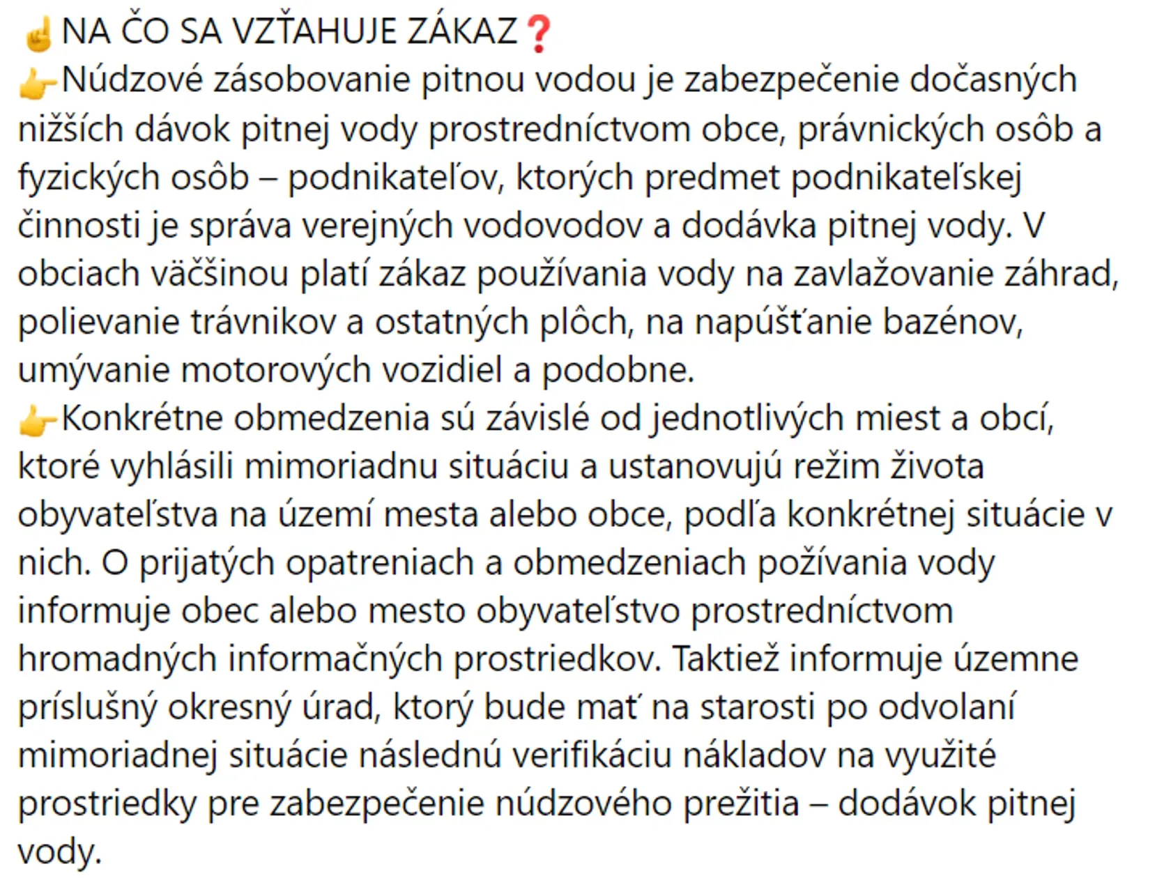 Mimoriadna situácia pre nedostatok pitnej vody platí v desiatich obciach