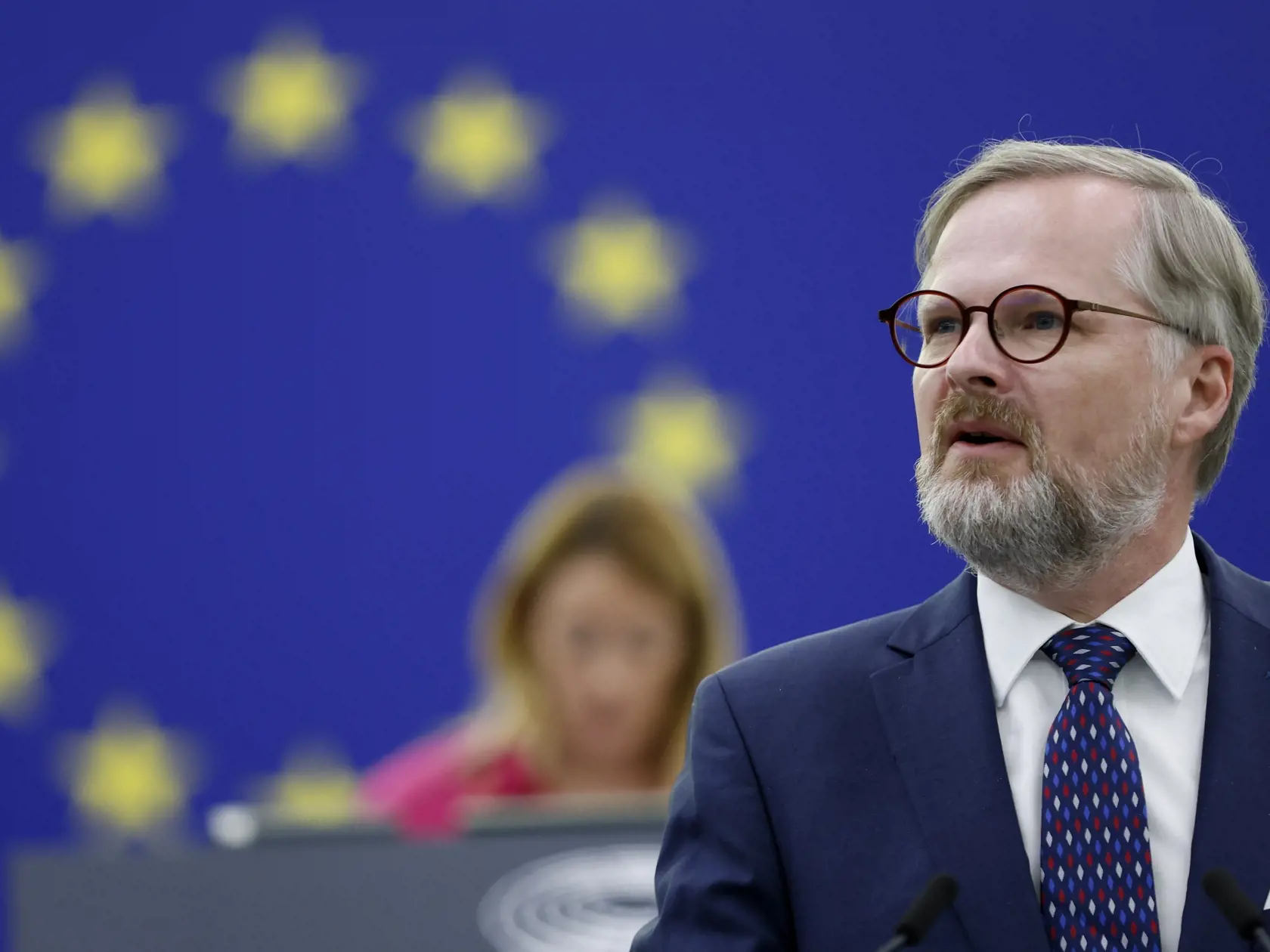 EBE 16 Štrasburg - Na snímke český premiér Petr Fiala predstavuje program aktivít českého predsedníctva v Rade EÚ v stredu 6. júla 2022 v Štrasburgu. FOTO TASR/AP

Czech Republic Prime Minister Petr Fiala presents the programme of activities of the Czech Republic's EU presidency, Wednesday, July 6, 2022 in Strasbourg, eastern France. (AP Photo/Jean-Francois Badias)